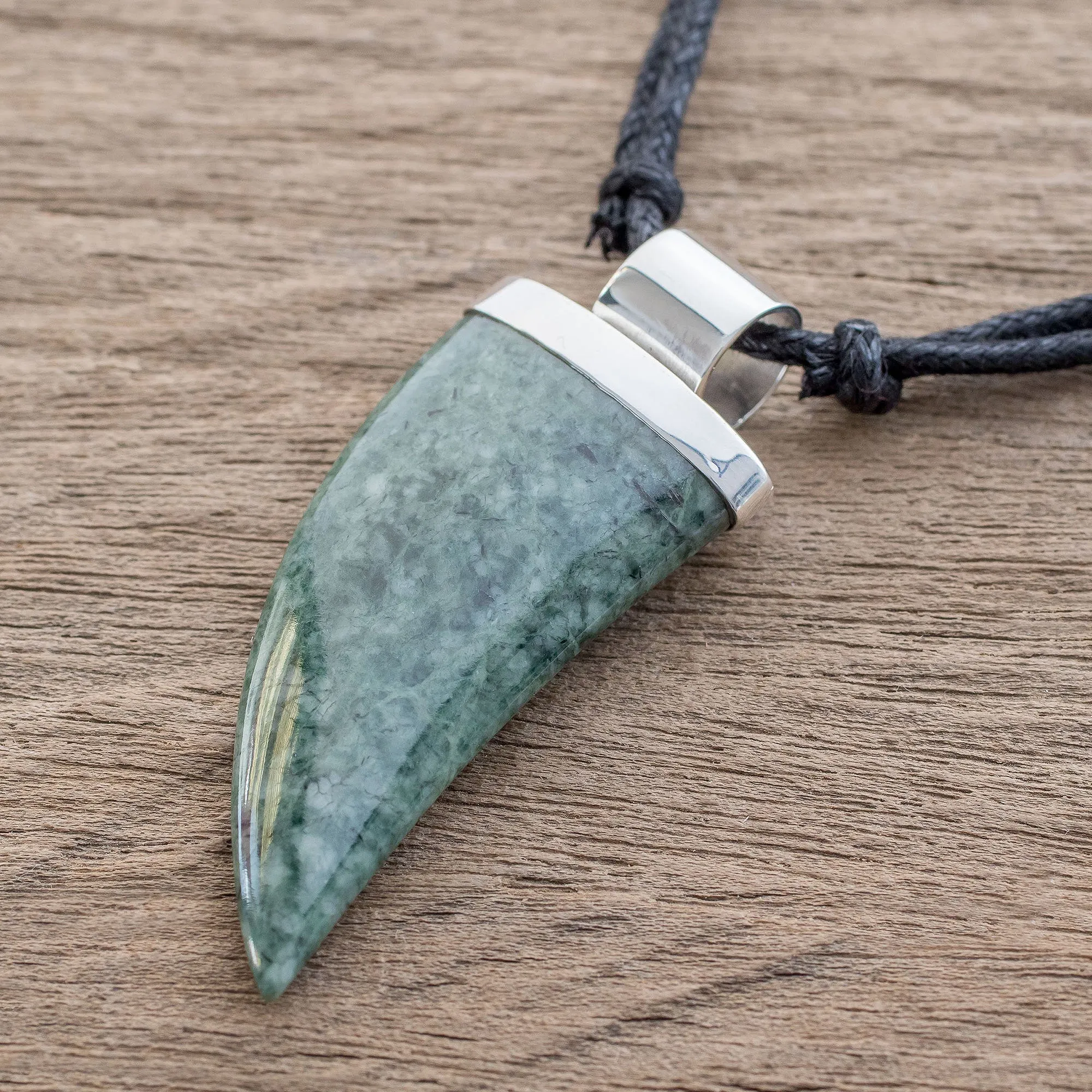 Green Jade Tusk Pendant Necklace from Guatemala - Wide Tusk in Green | NOVICA