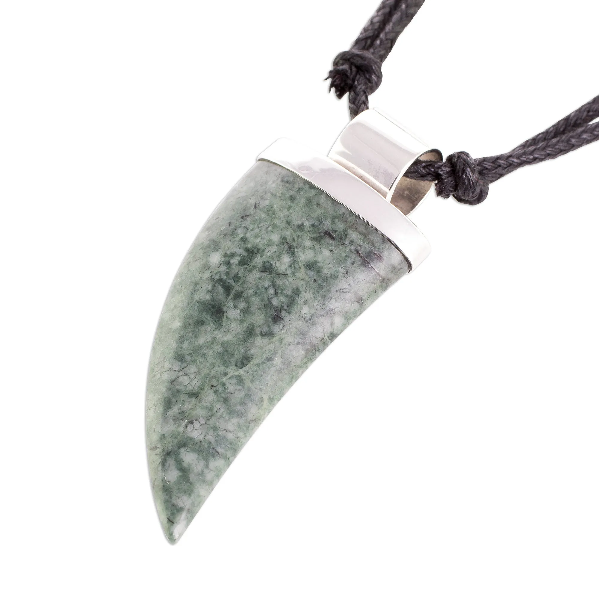 Green Jade Tusk Pendant Necklace from Guatemala - Wide Tusk in Green | NOVICA