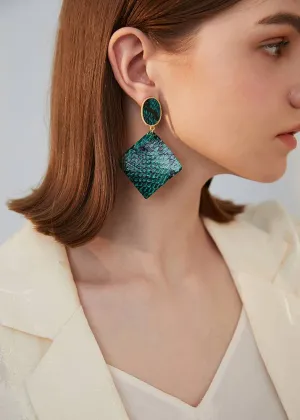 Green Snake Drop Statement Earrings