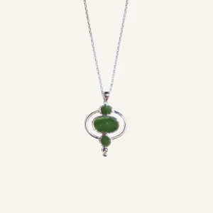 Greenstone & Silver  - 3 Stone Oval Contemporary Pendant