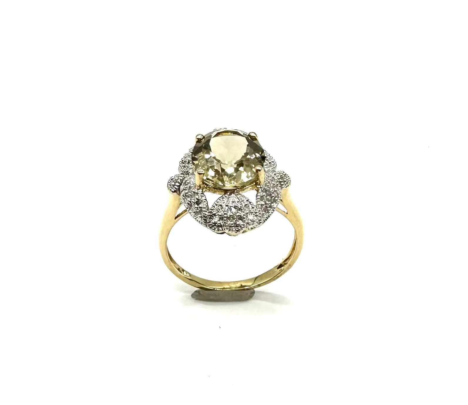 Halo Yellow Topaz Ring W/ Diamond Cluster Frame