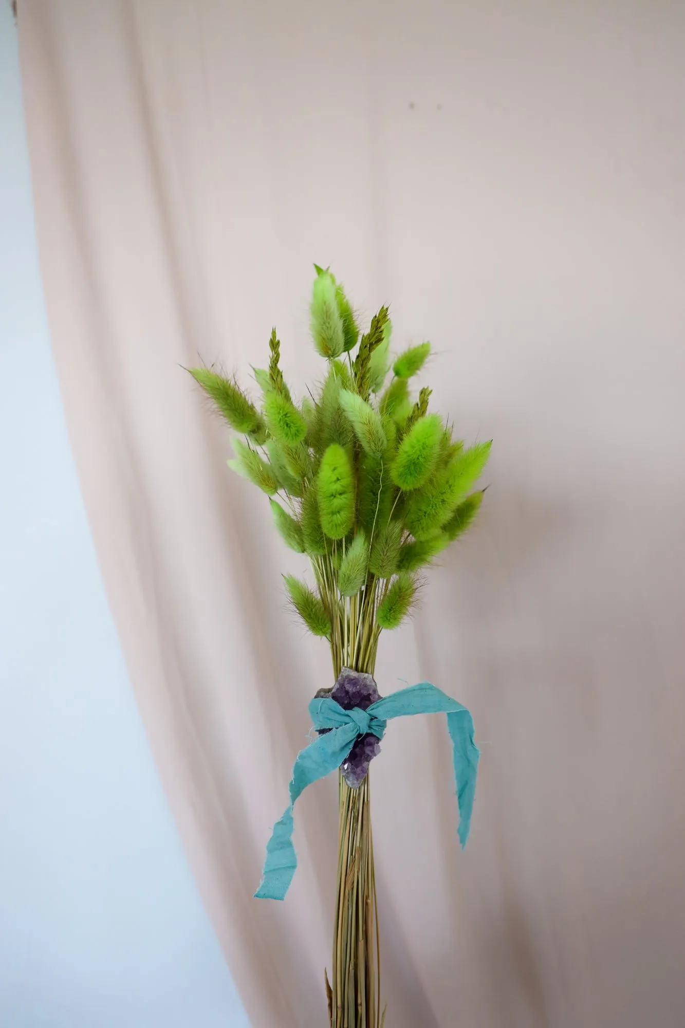 Hand-Dyed Lime Green Bunny Tail   Amethyst Wand