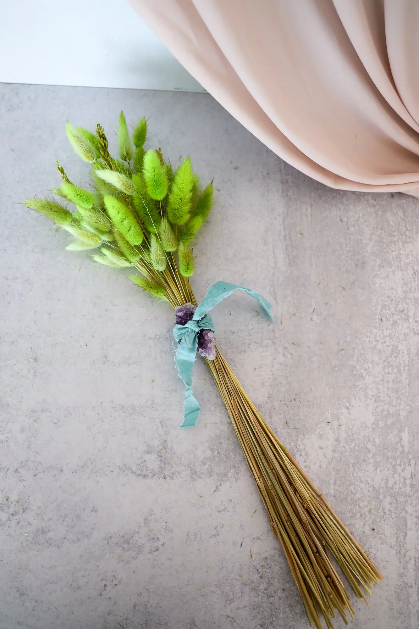 Hand-Dyed Lime Green Bunny Tail   Amethyst Wand