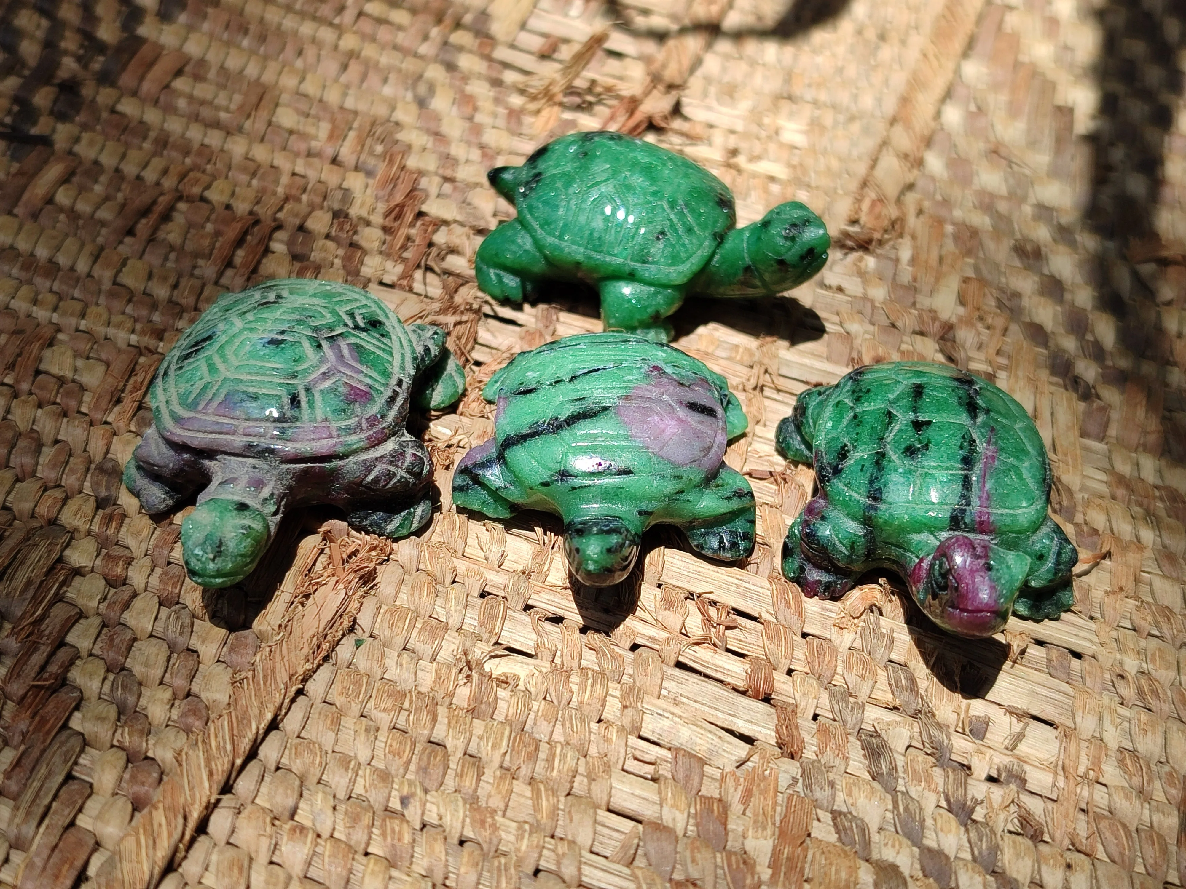 Hand Made Ruby Zoisite Tortoise Carvings - Sold Per Item - From Tanzania