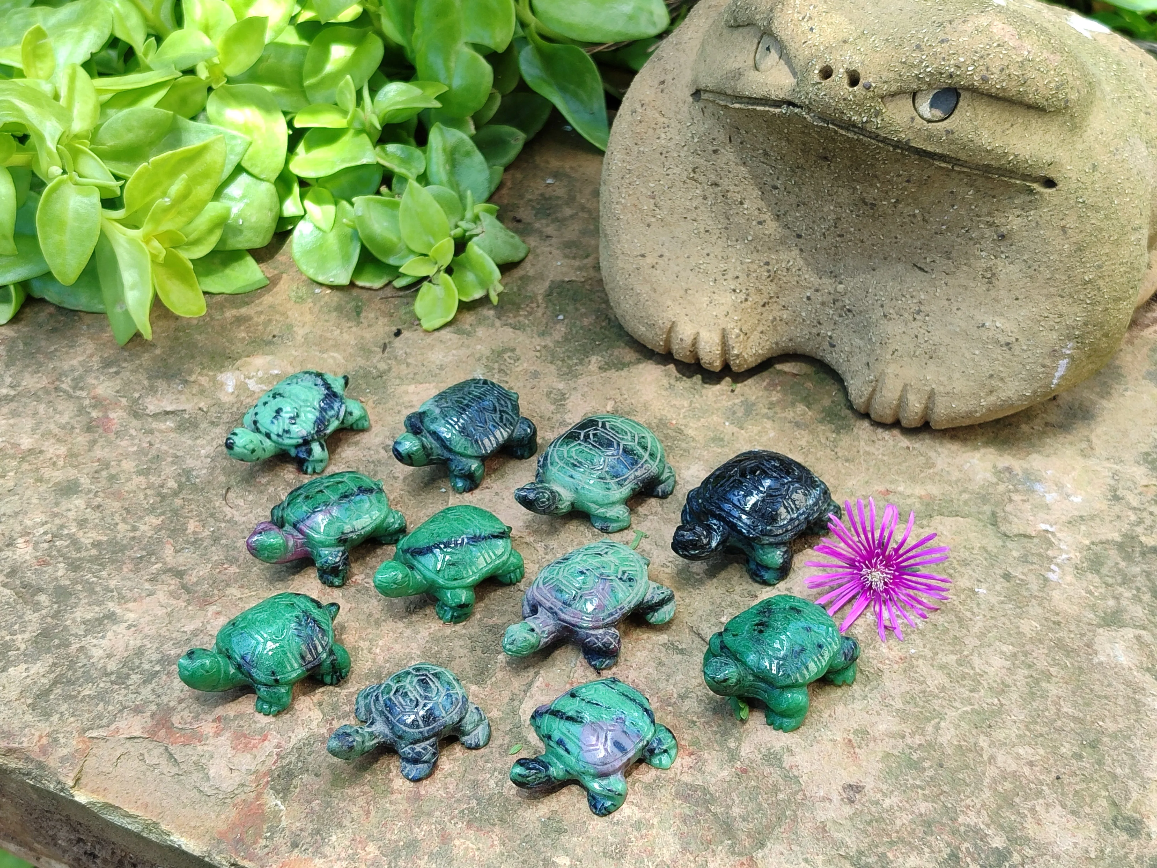 Hand Made Ruby Zoisite Tortoise Carvings - Sold Per Item - From Tanzania