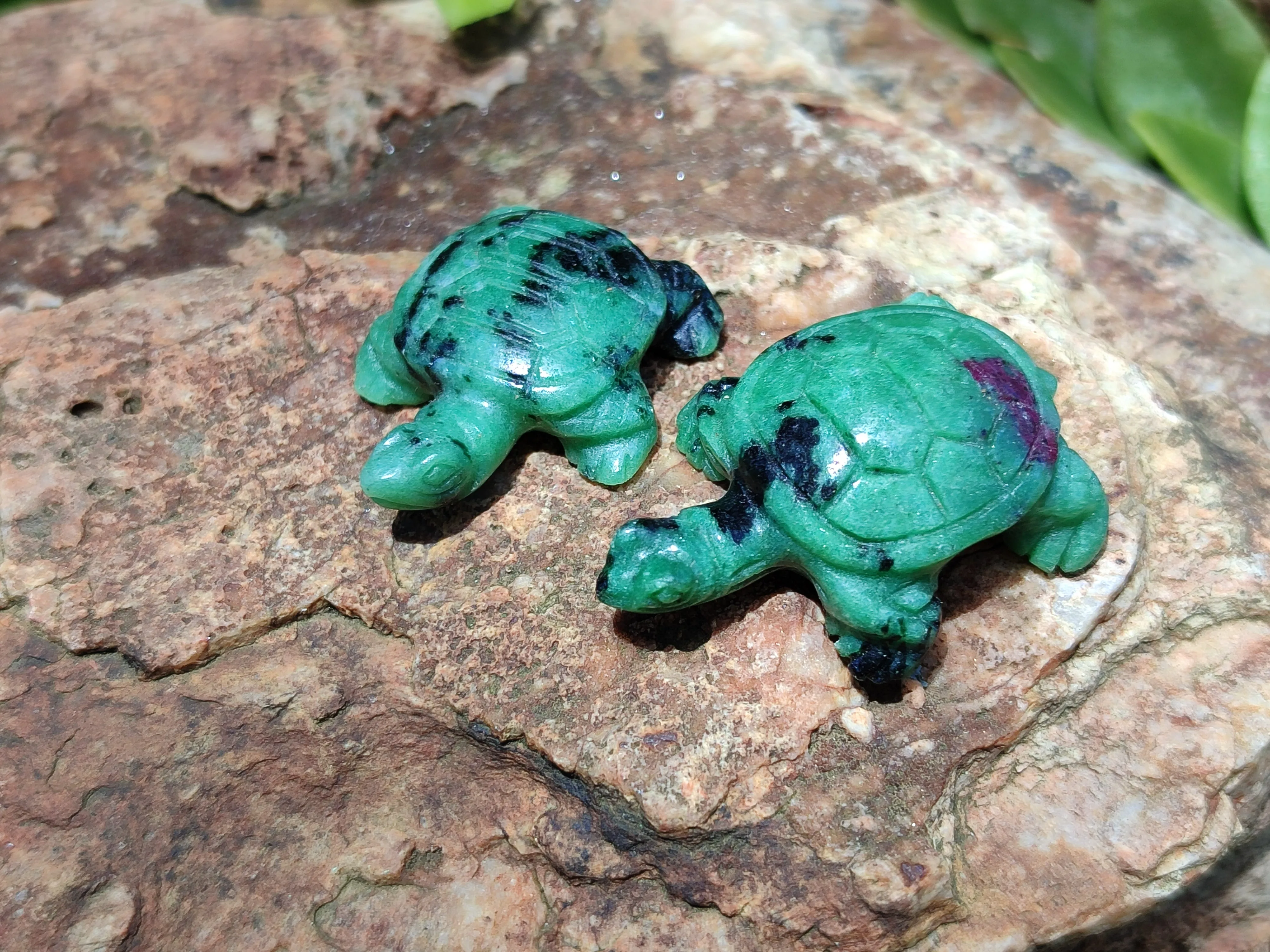 Hand Made Ruby Zoisite Tortoise Carvings - Sold Per Item - From Tanzania