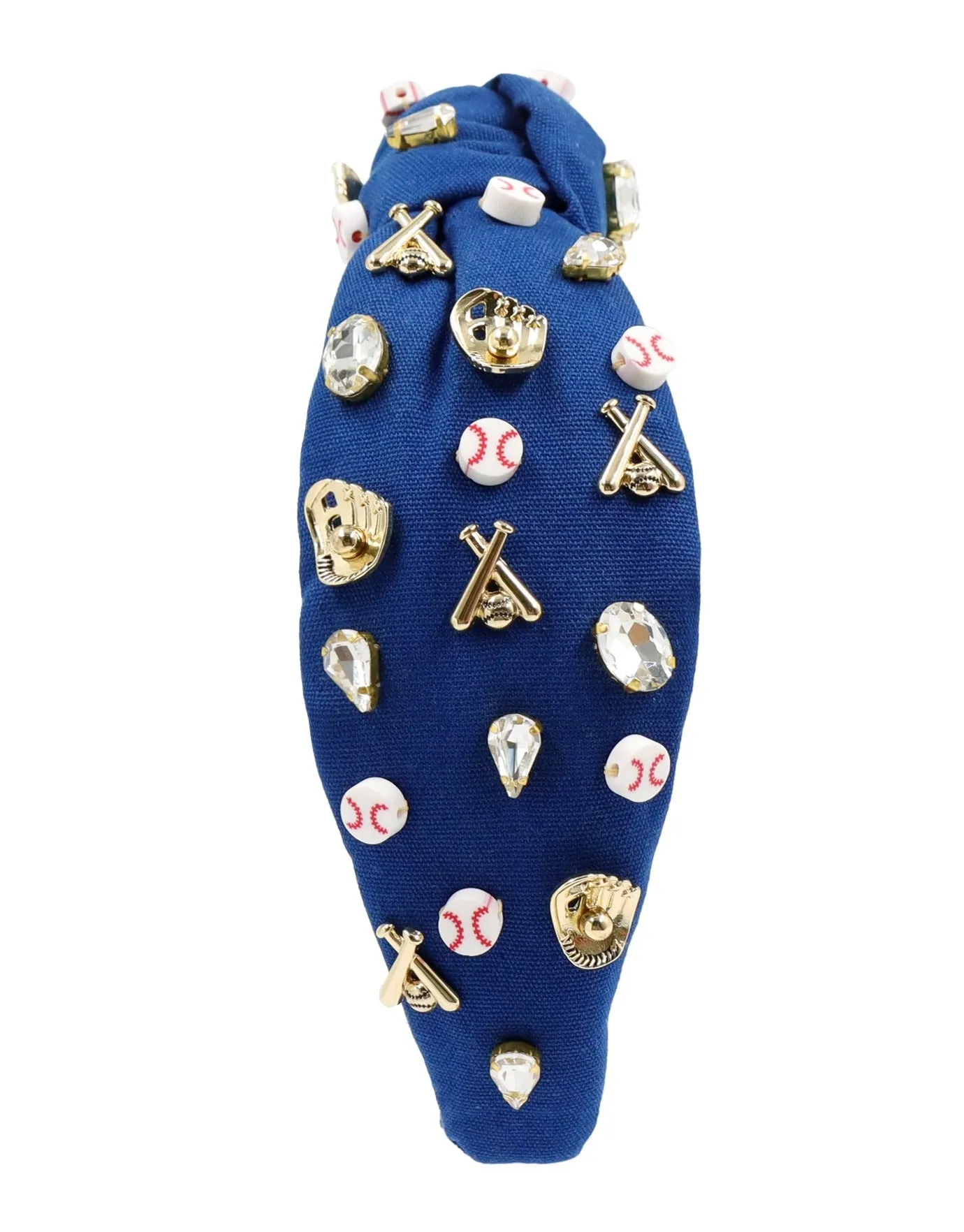 Hand Sewn Blue Baseball Jeweled Knot Headband