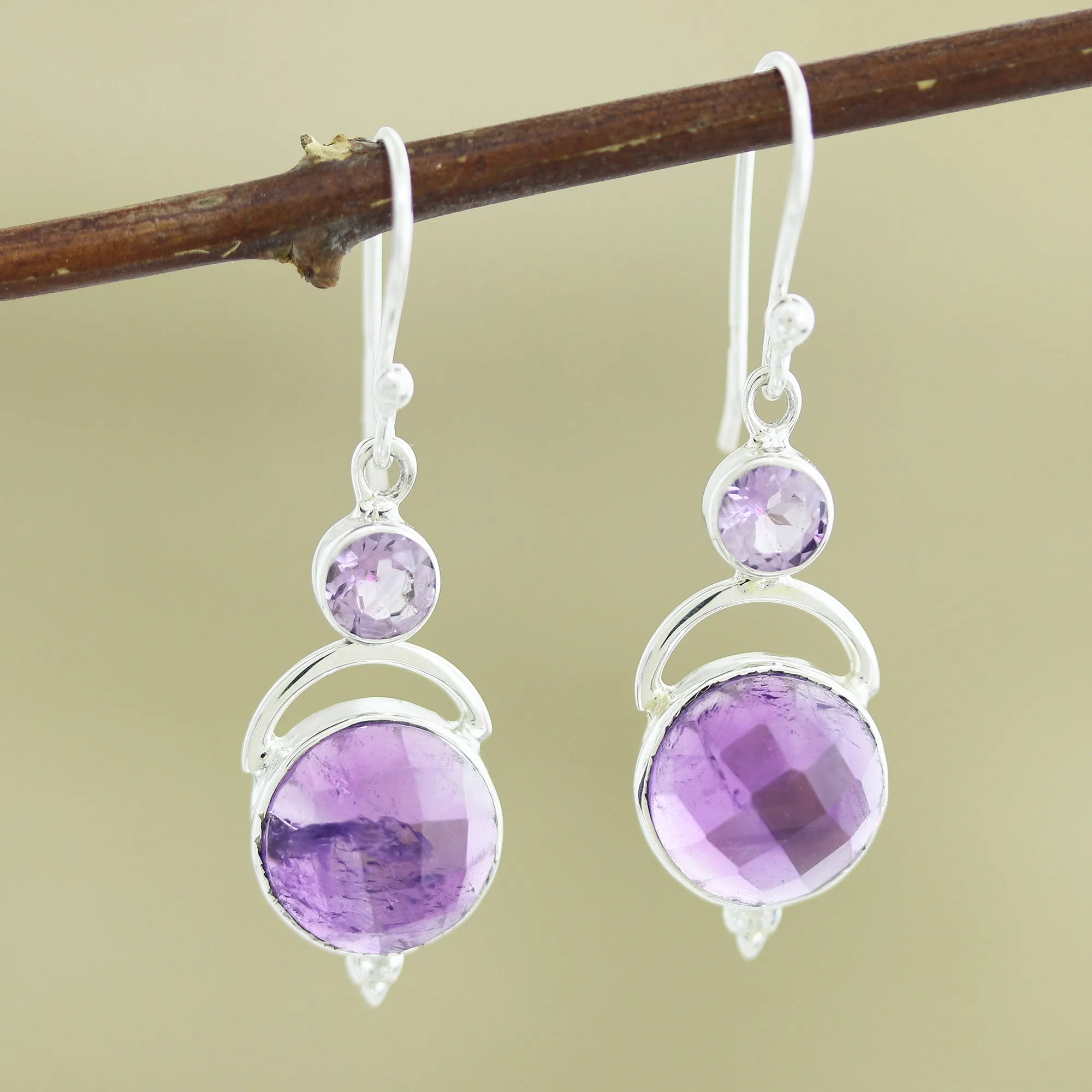 Handmade Sterling Silver Amethyst Dangle Earrings India - Alluring Serenity in Lilac | NOVICA