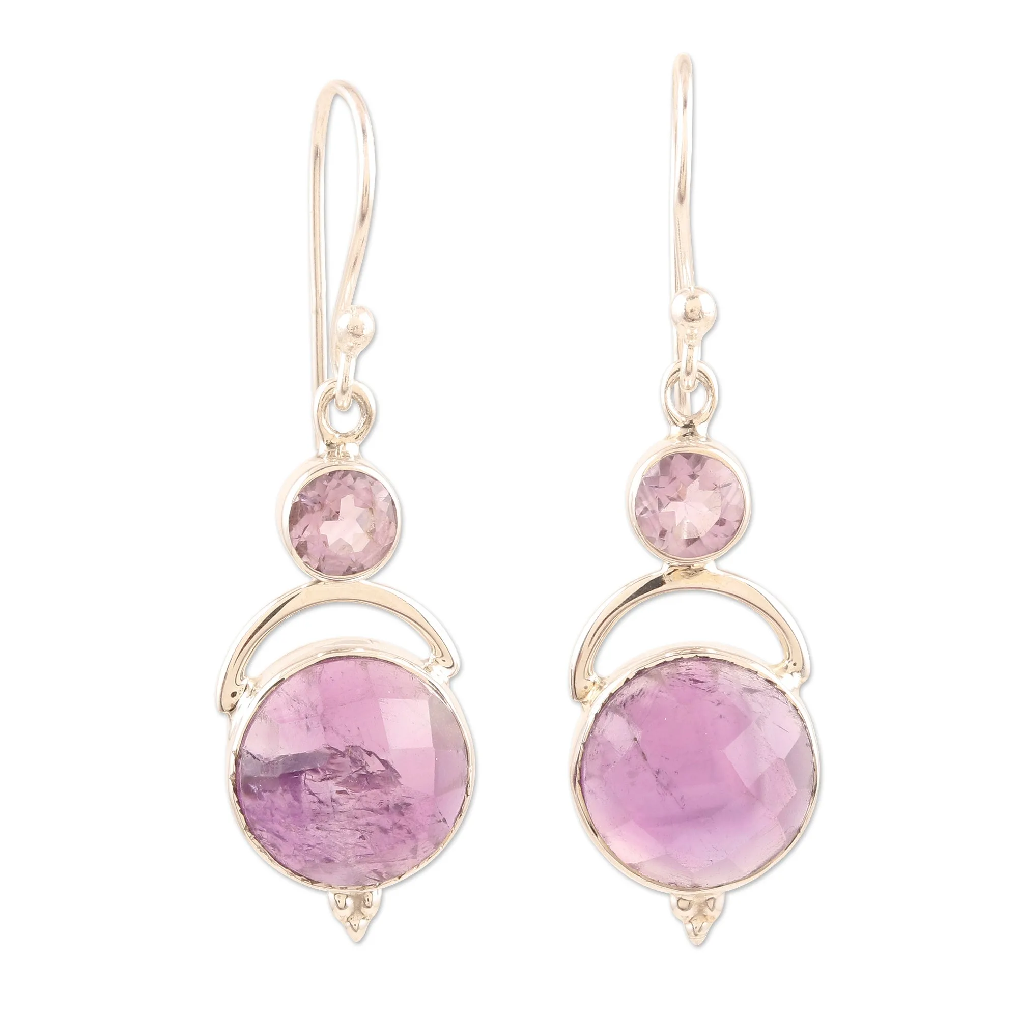 Handmade Sterling Silver Amethyst Dangle Earrings India - Alluring Serenity in Lilac | NOVICA