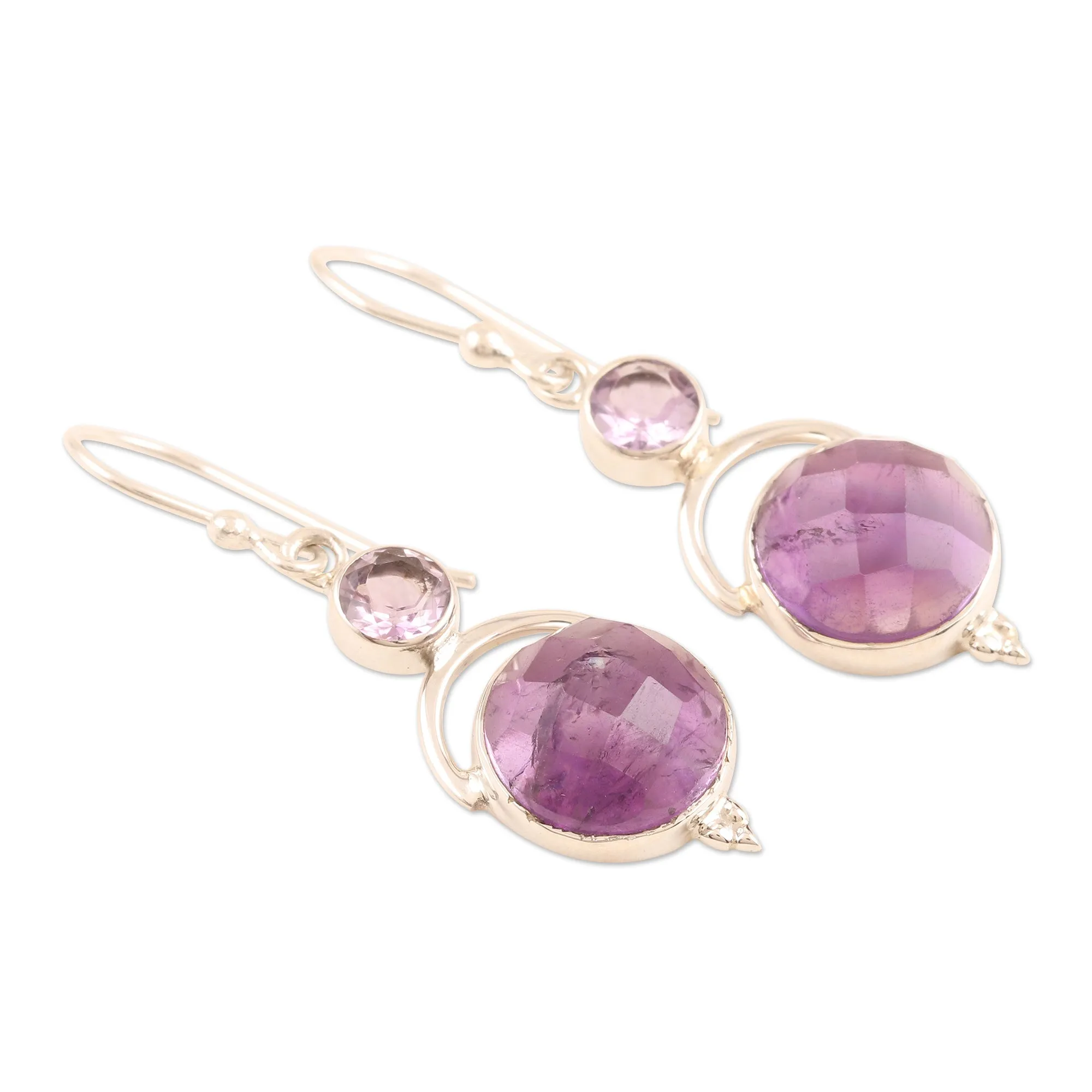 Handmade Sterling Silver Amethyst Dangle Earrings India - Alluring Serenity in Lilac | NOVICA