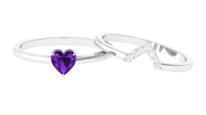 Heart Shape Amethyst and Diamond Ring Set