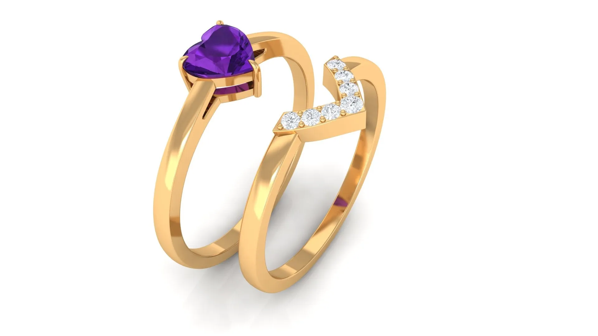 Heart Shape Amethyst and Diamond Ring Set