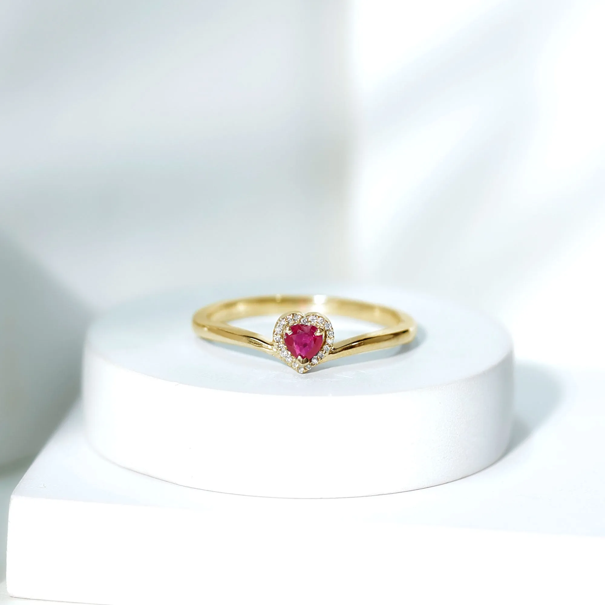 Heart Shape Ruby Promise Ring with Diamond Halo