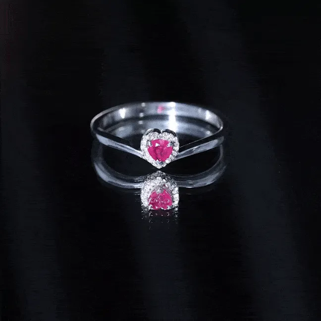 Heart Shape Ruby Promise Ring with Diamond Halo