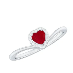 Heart Shape Ruby Promise Ring with Diamond Halo