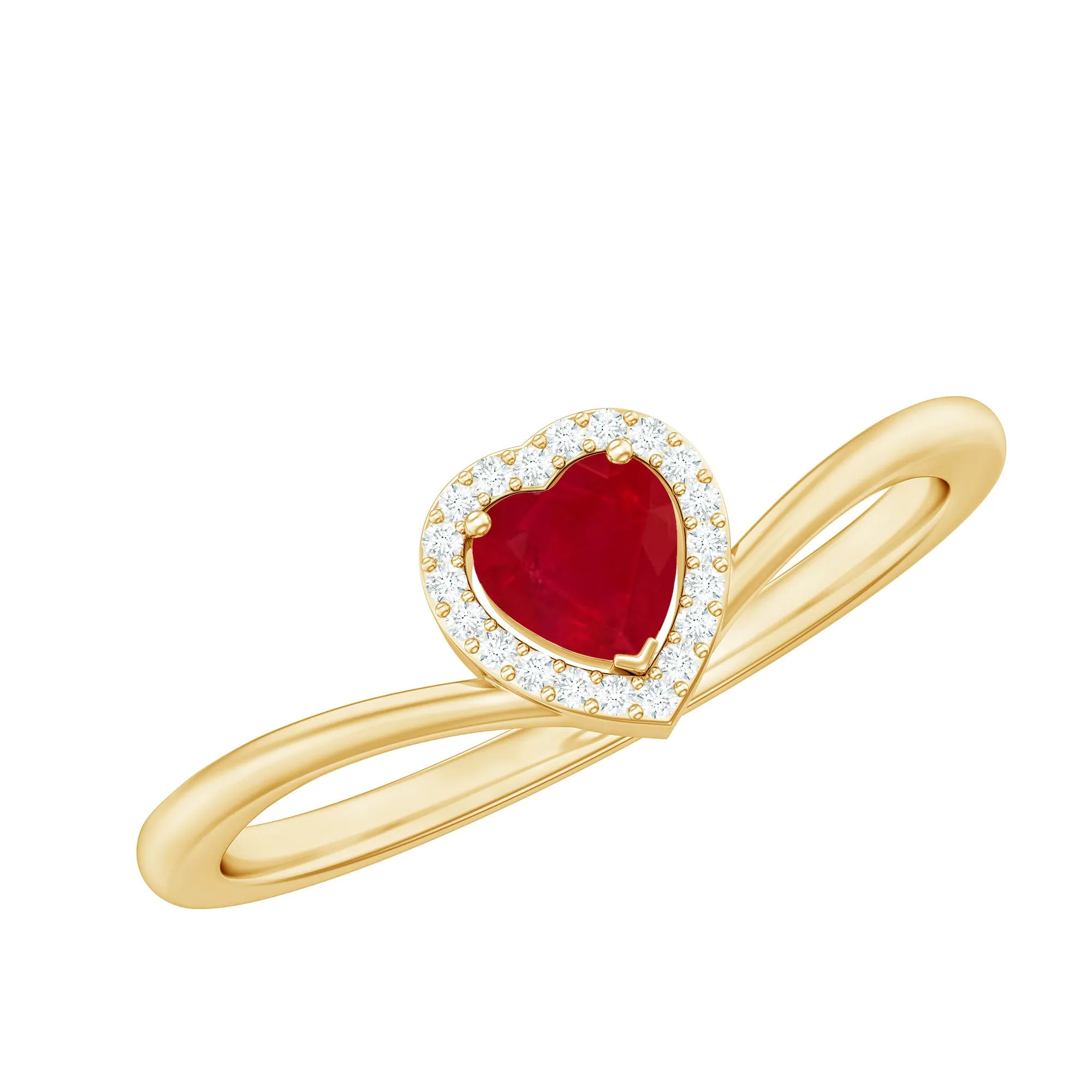 Heart Shape Ruby Promise Ring with Diamond Halo