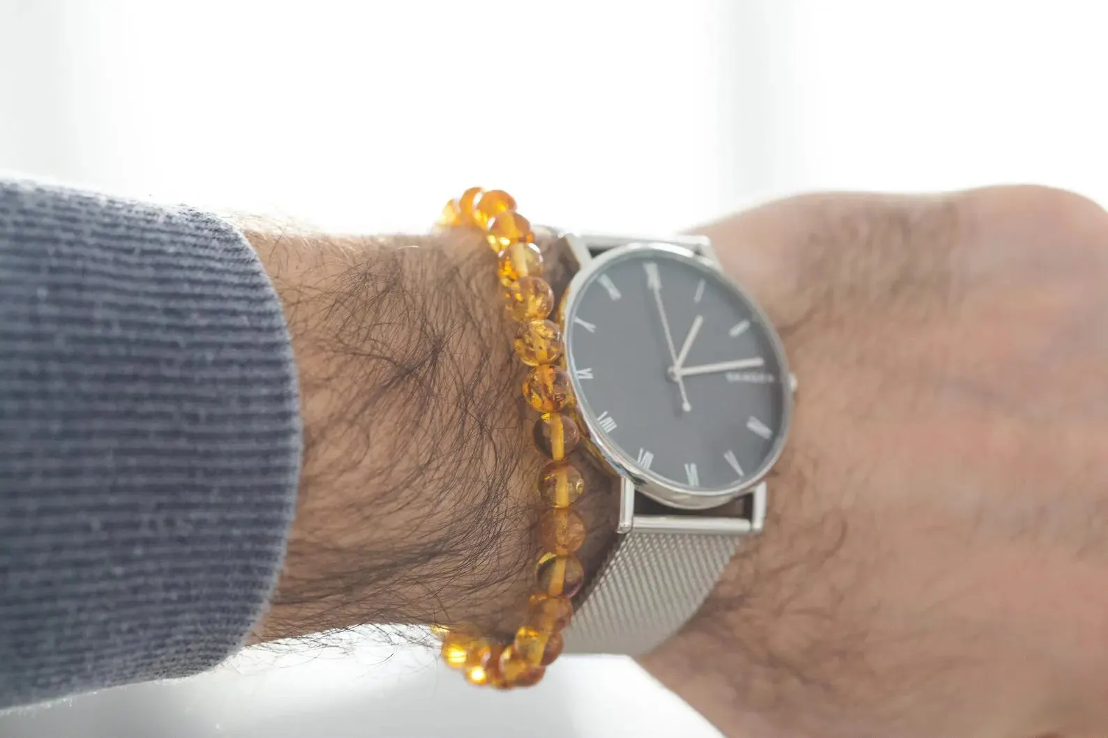 Honey Amber Sphere Bead Bracelet - Natural Baltic Amber, Polished Finish, Unisex Design