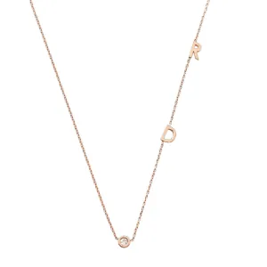 Initial Letters Personalized Necklace 14K Gold with Bezel Set Diamond