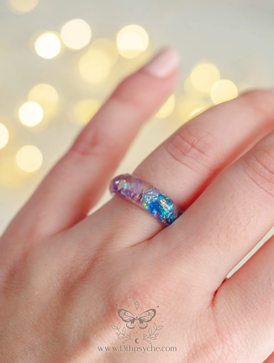 Iridescent Blue and purple resin ring