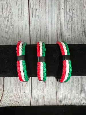 Italian Flag Leather Bracelet (Black Buckle)