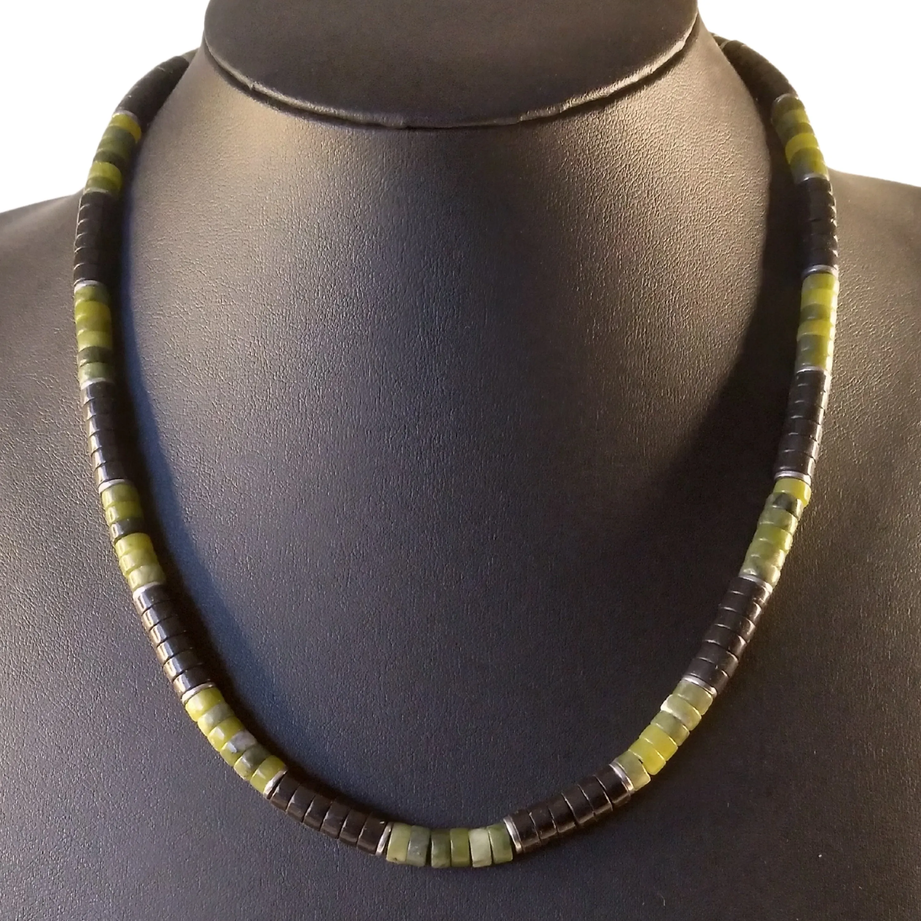 Jade Necklace Heishi Green Black Surfer