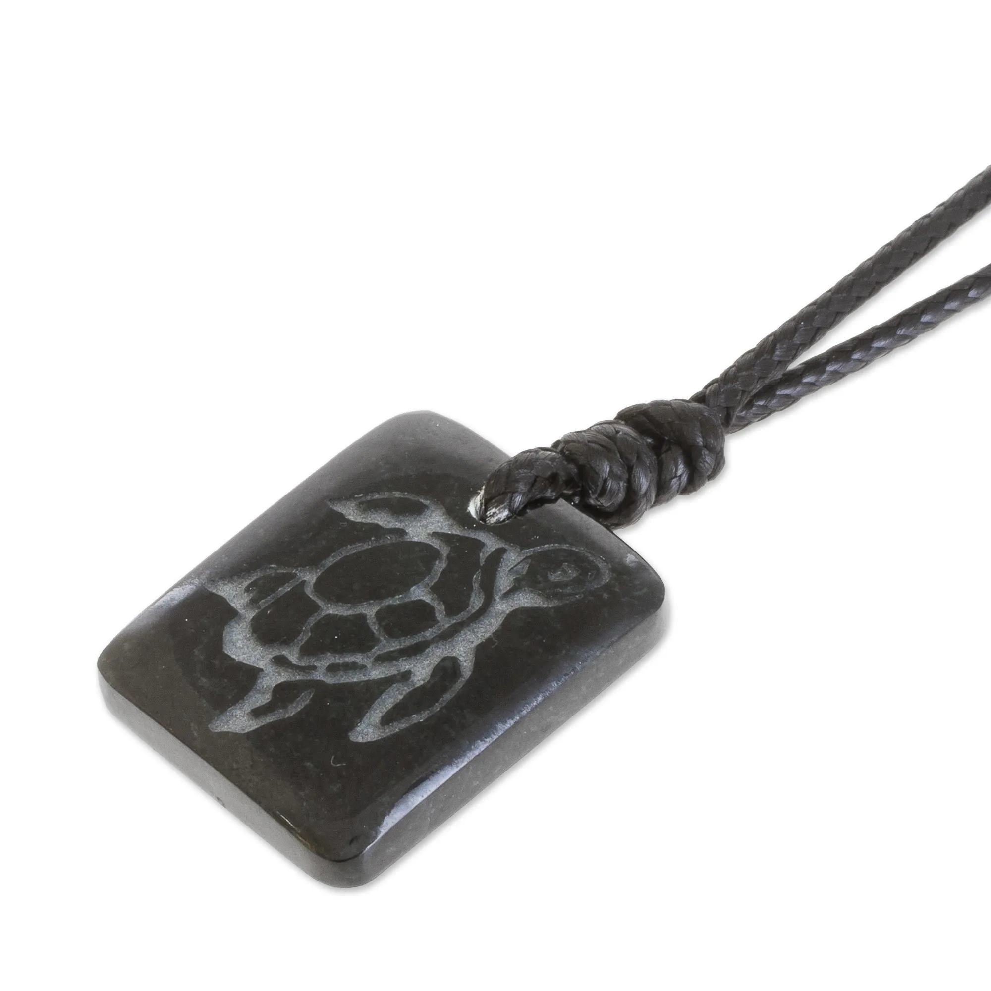 Jade Sea Turtle Pendant Necklace in Dark Green - Deep Sea Turtle | NOVICA