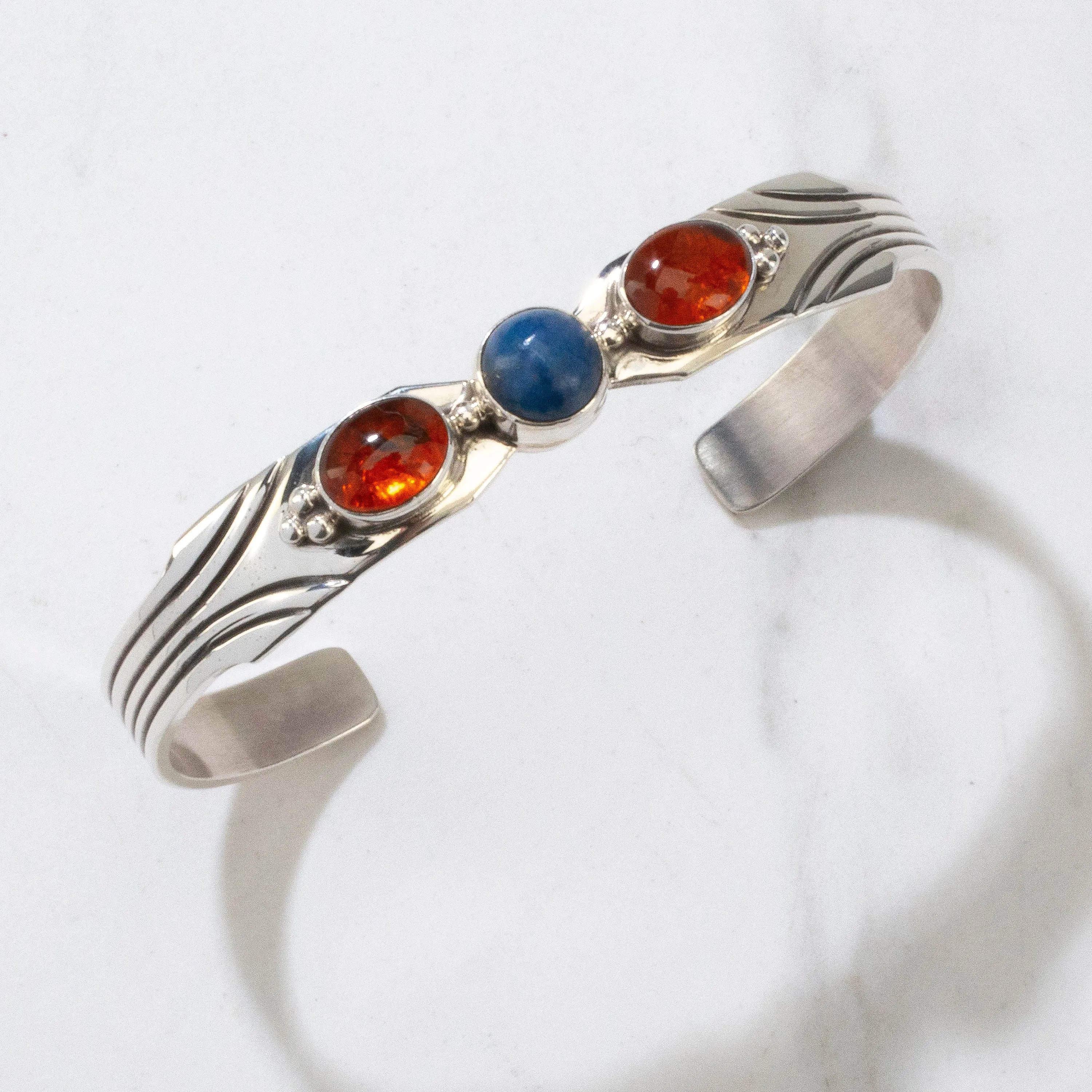 Joe Begay Amber & Denim Lapis Navajo USA Native American Made 925 Sterling Silver Cuff