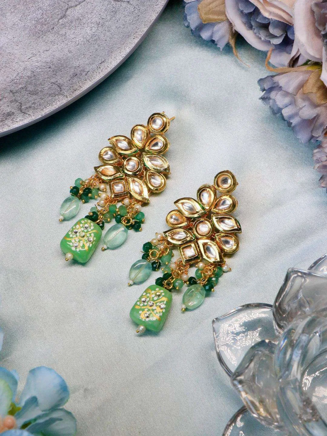 Kundan Precious Stone Earrings Light Pink