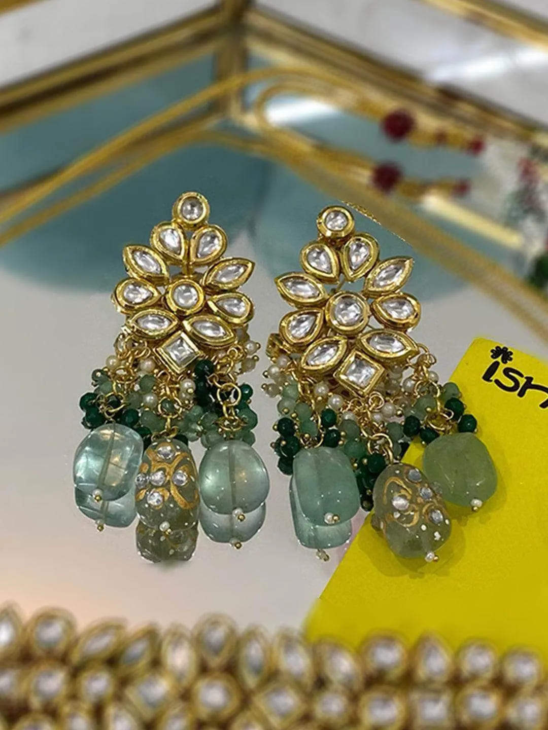 Kundan Precious Stone Earrings Light Pink