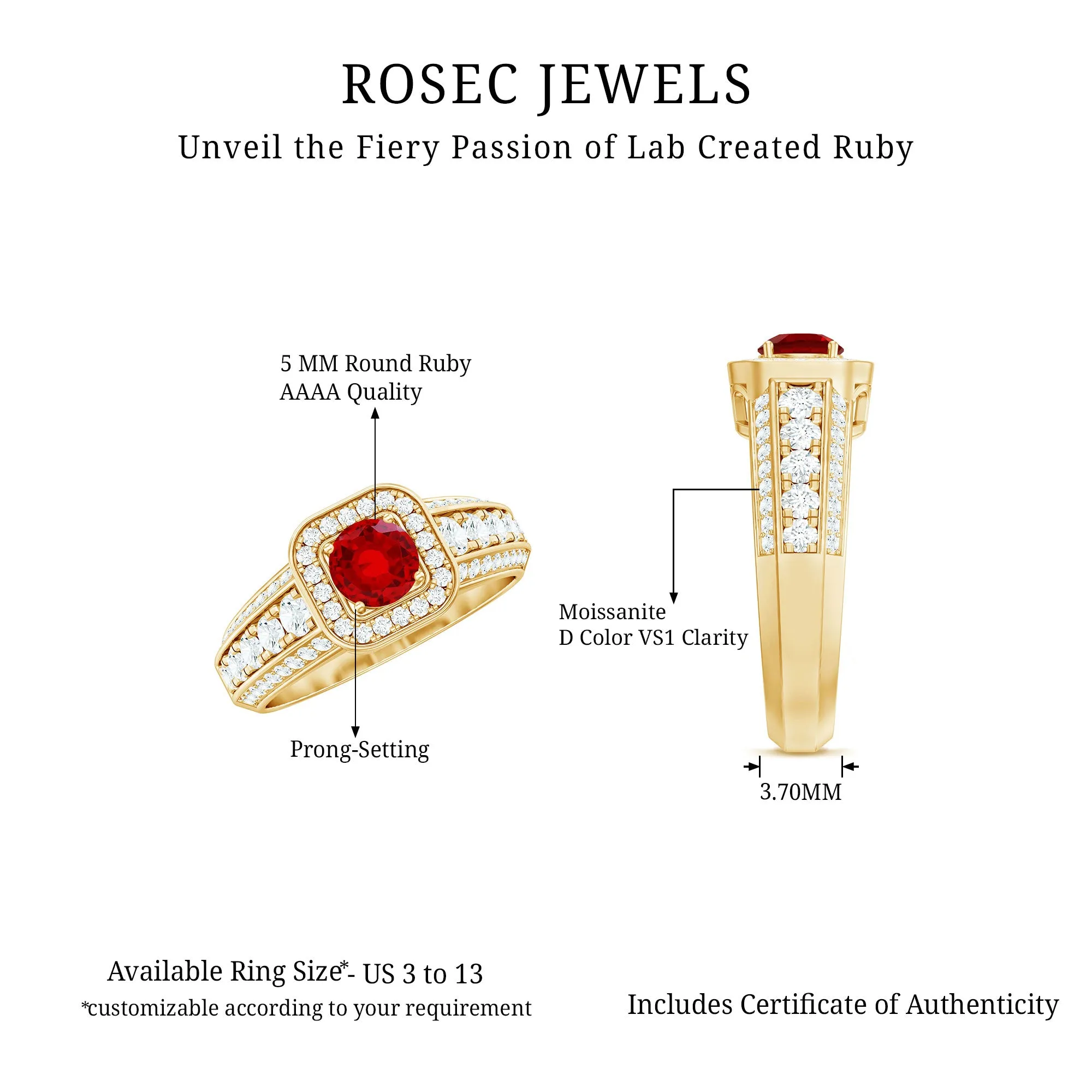 Lab Grown Ruby and Moissanite Halo Engagement Ring