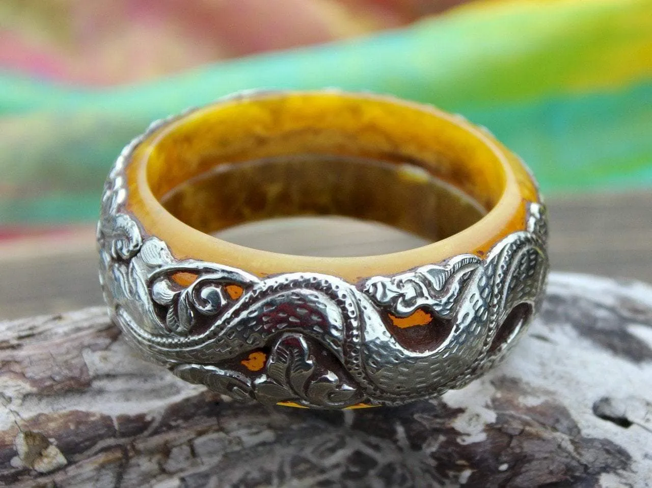 Large Tibetan Copal Dragon Bracelet