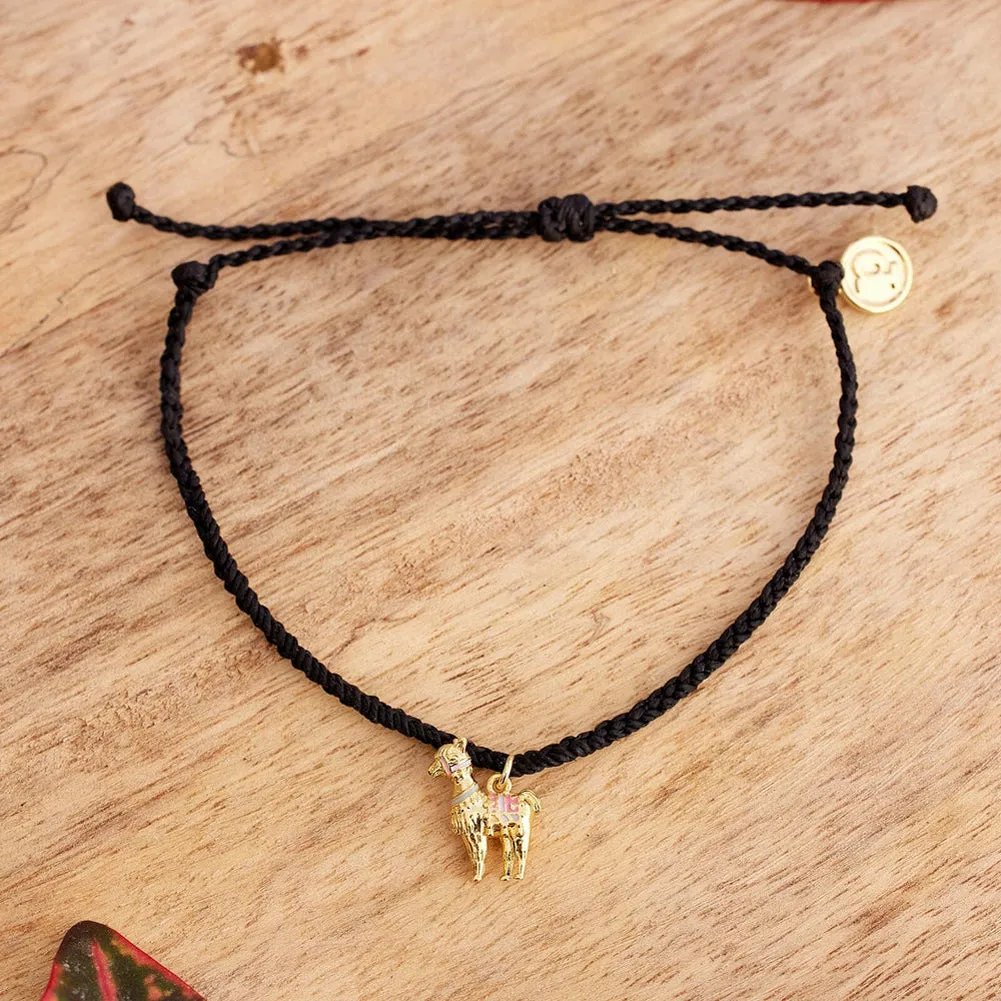 Llama Gold Charm Bracelet in Black by Pura Vida