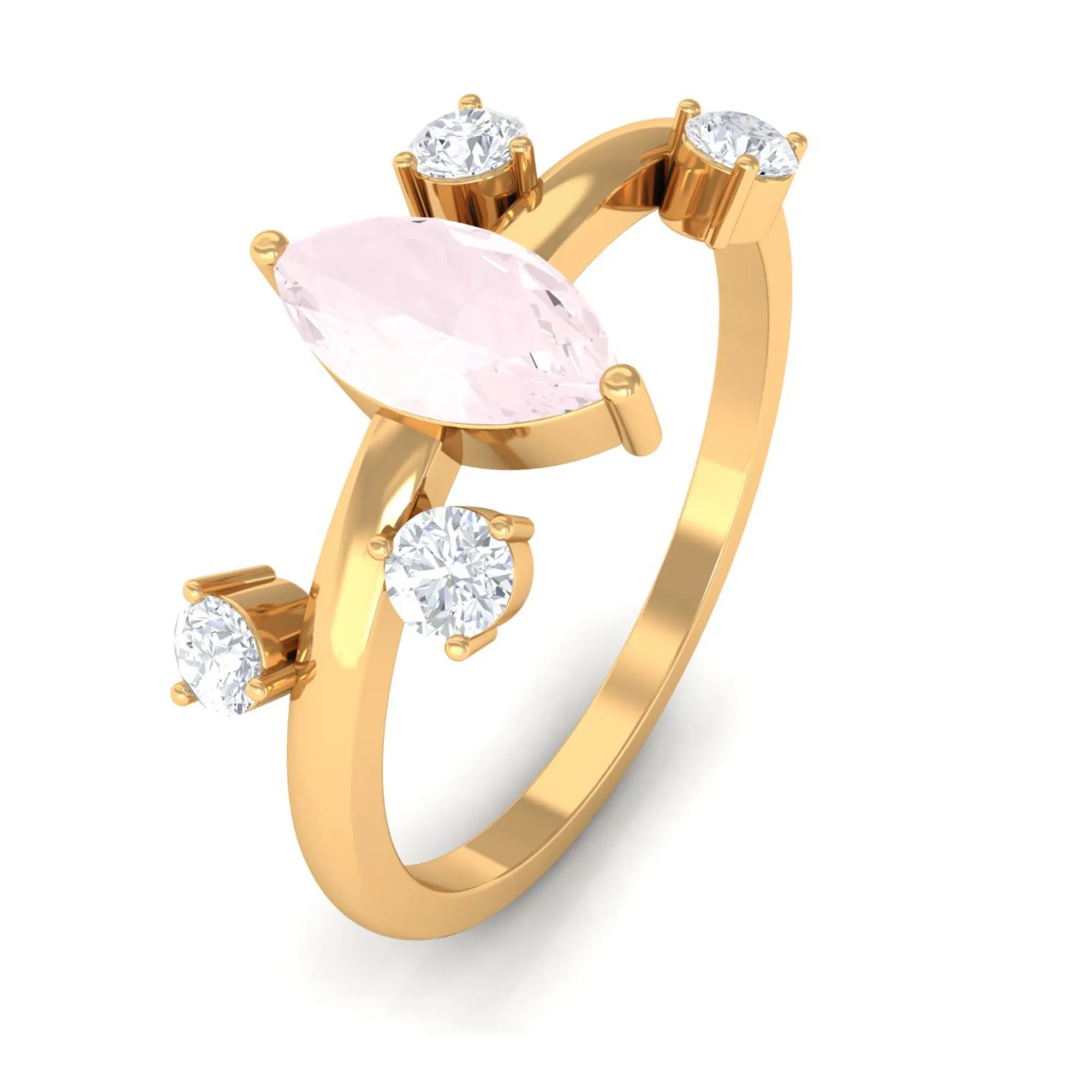 Marquise Cut Rose Quartz Scatter Ring with Diamond Stones