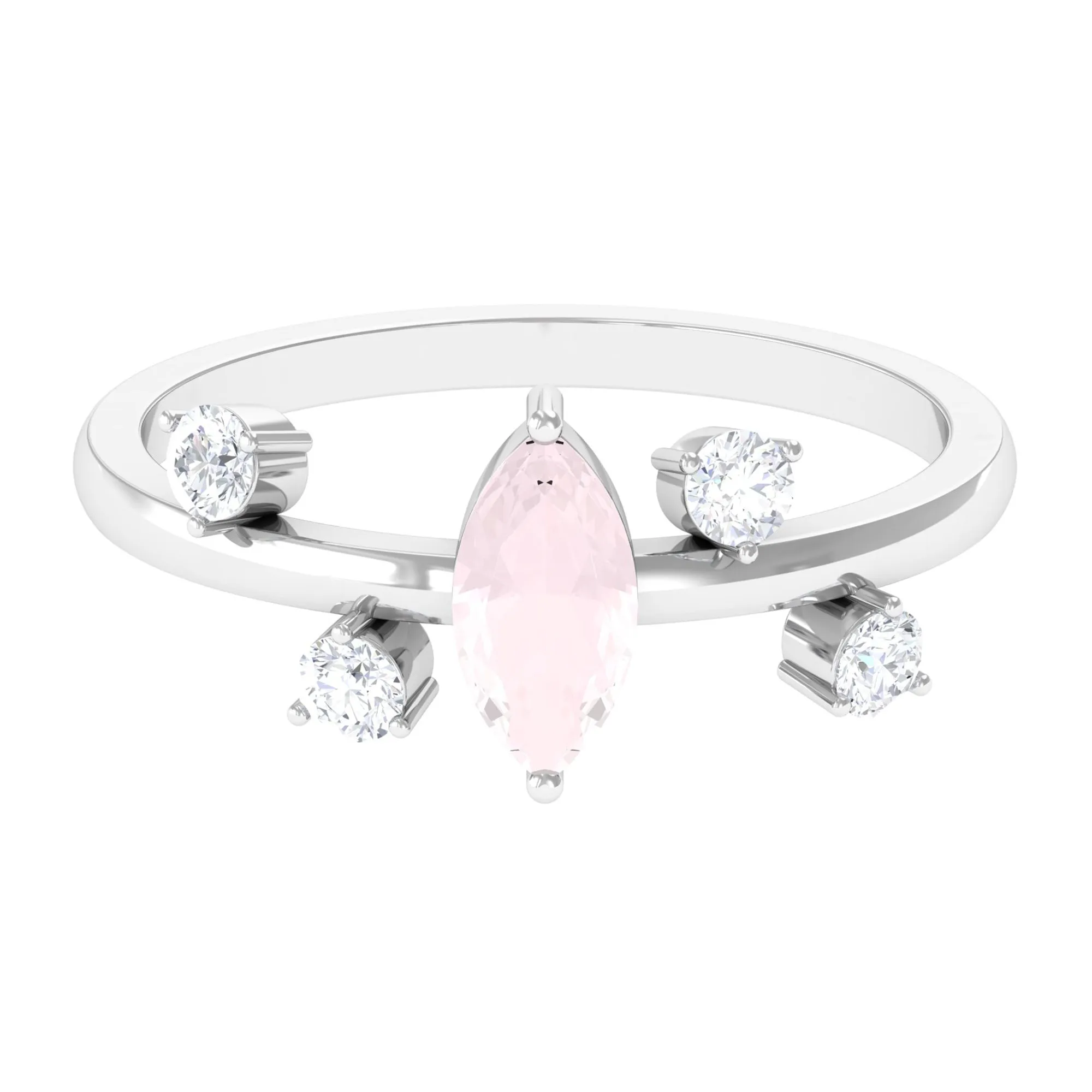 Marquise Cut Rose Quartz Scatter Ring with Diamond Stones