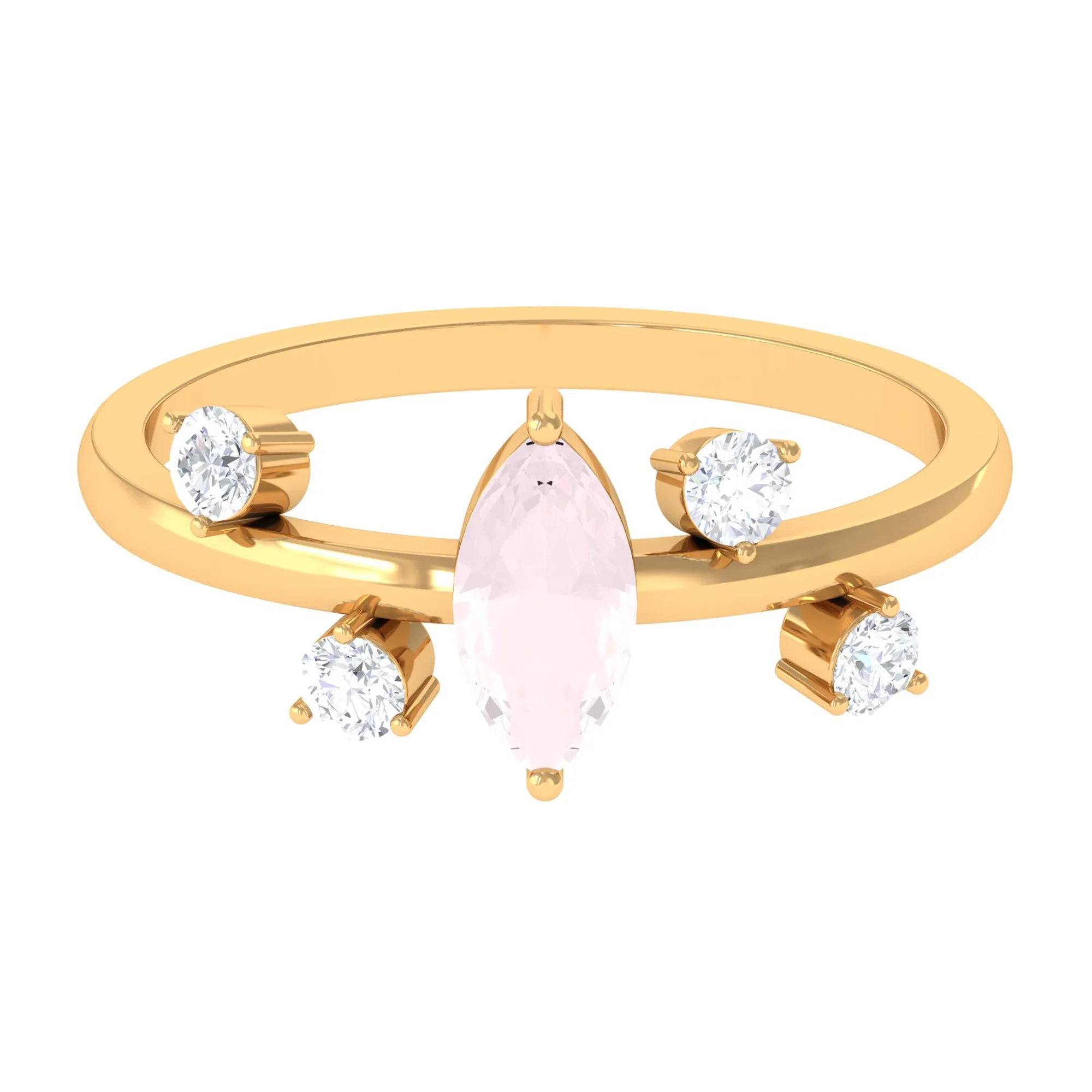 Marquise Cut Rose Quartz Scatter Ring with Diamond Stones