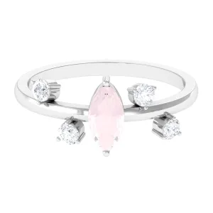 Marquise Cut Rose Quartz Scatter Ring with Diamond Stones