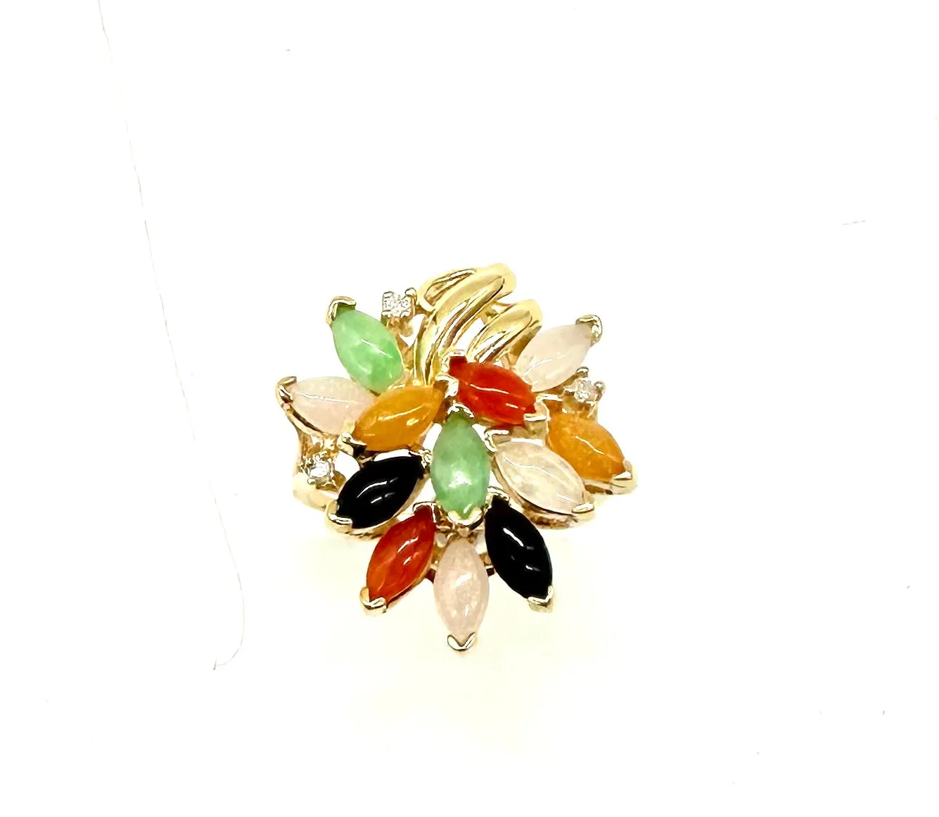 Marquise Multi-Color Stone Cluster Ring with Diamond Accents