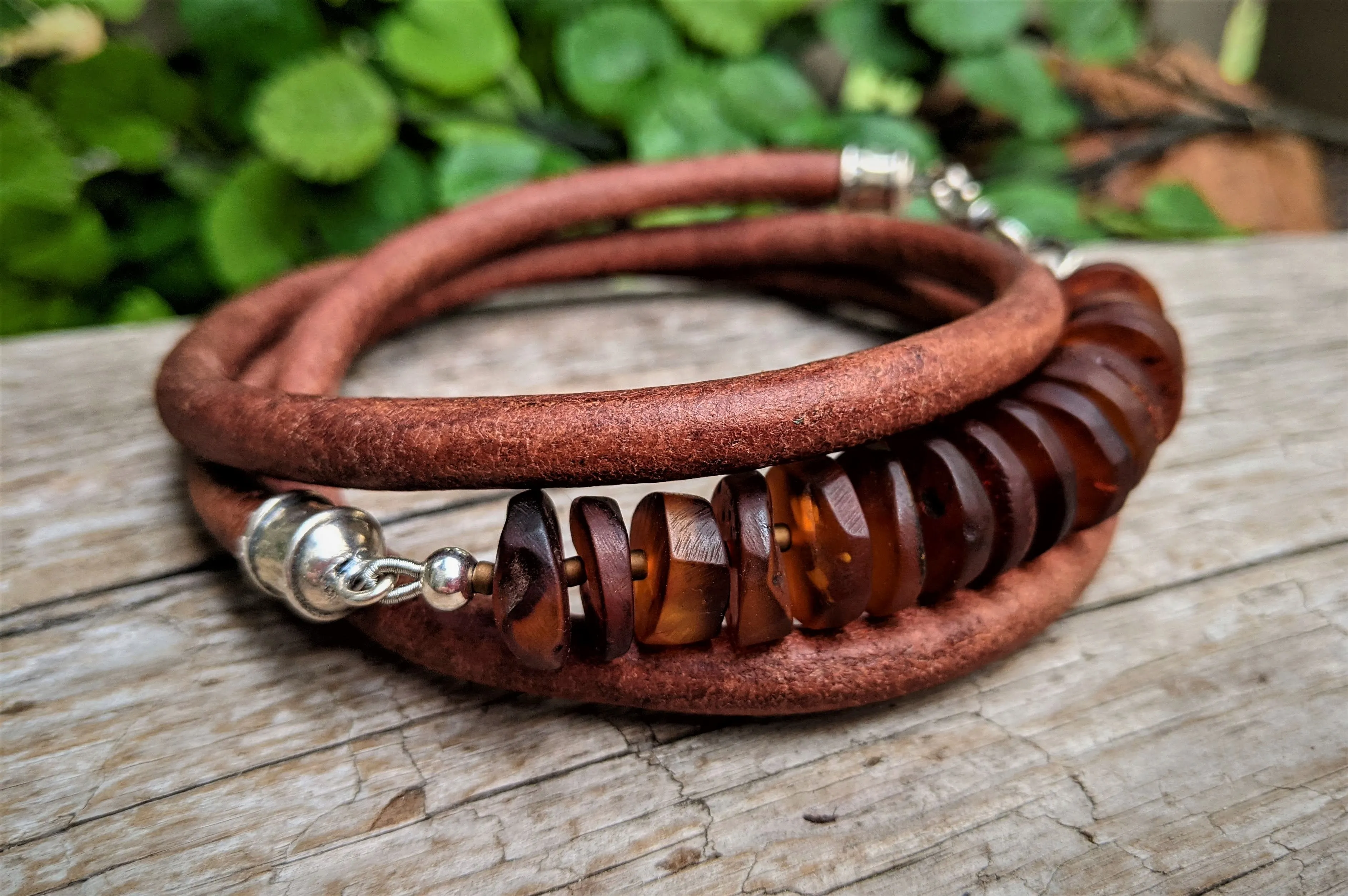 Matte Baltic Amber Leather Wrap Bracelet