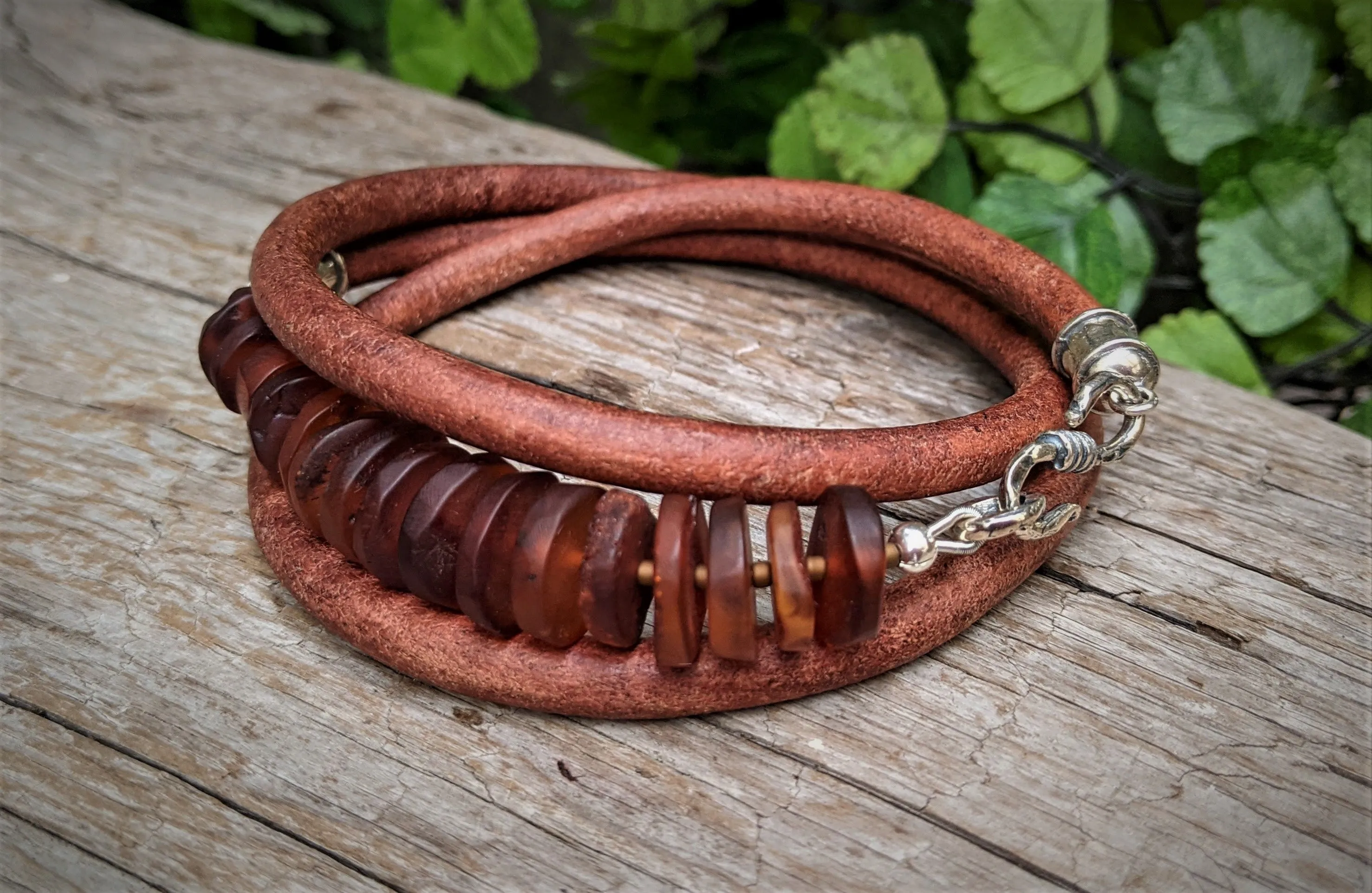 Matte Baltic Amber Leather Wrap Bracelet