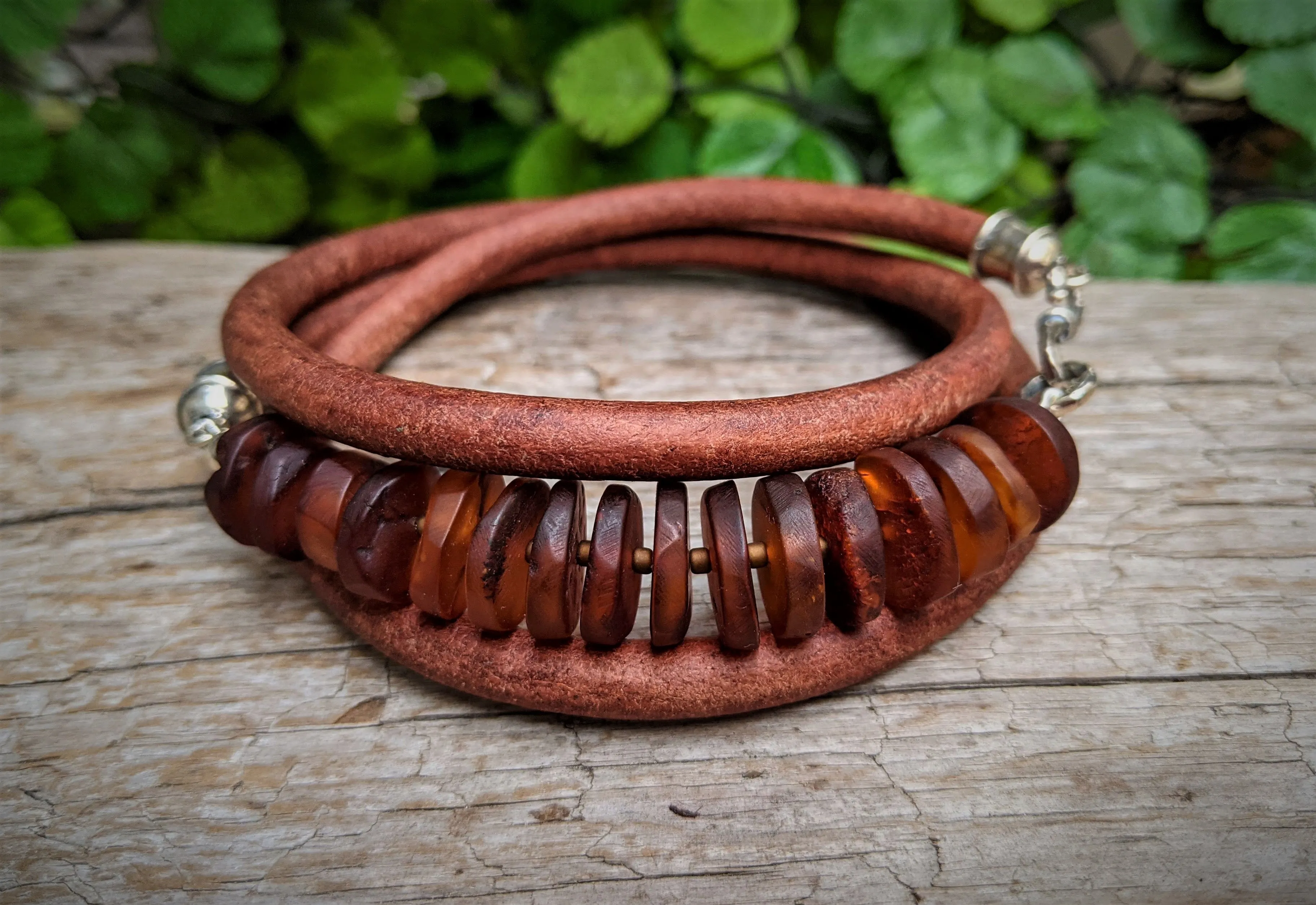 Matte Baltic Amber Leather Wrap Bracelet