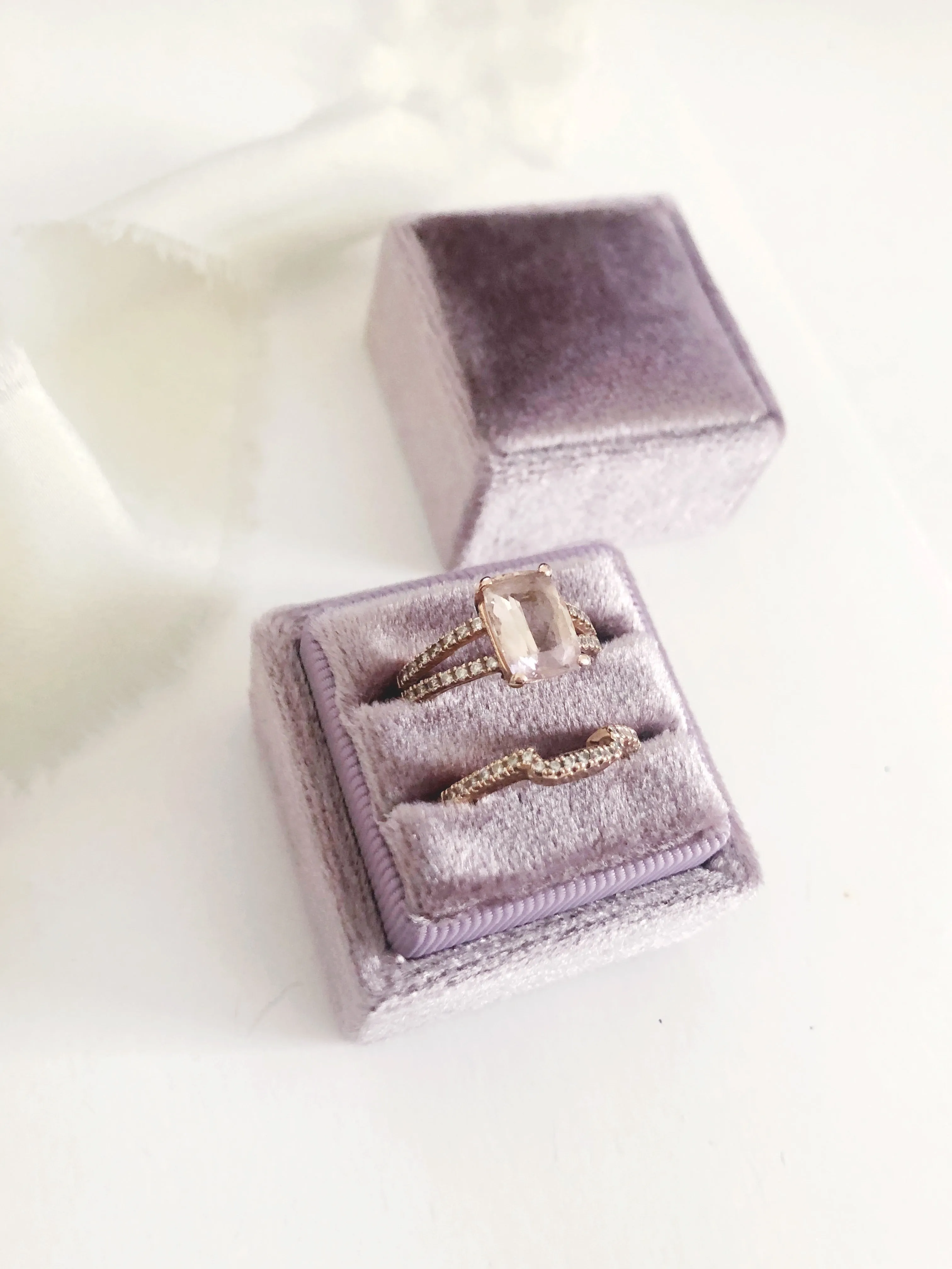 Mauve Light Purple Velvet Square Ring Box