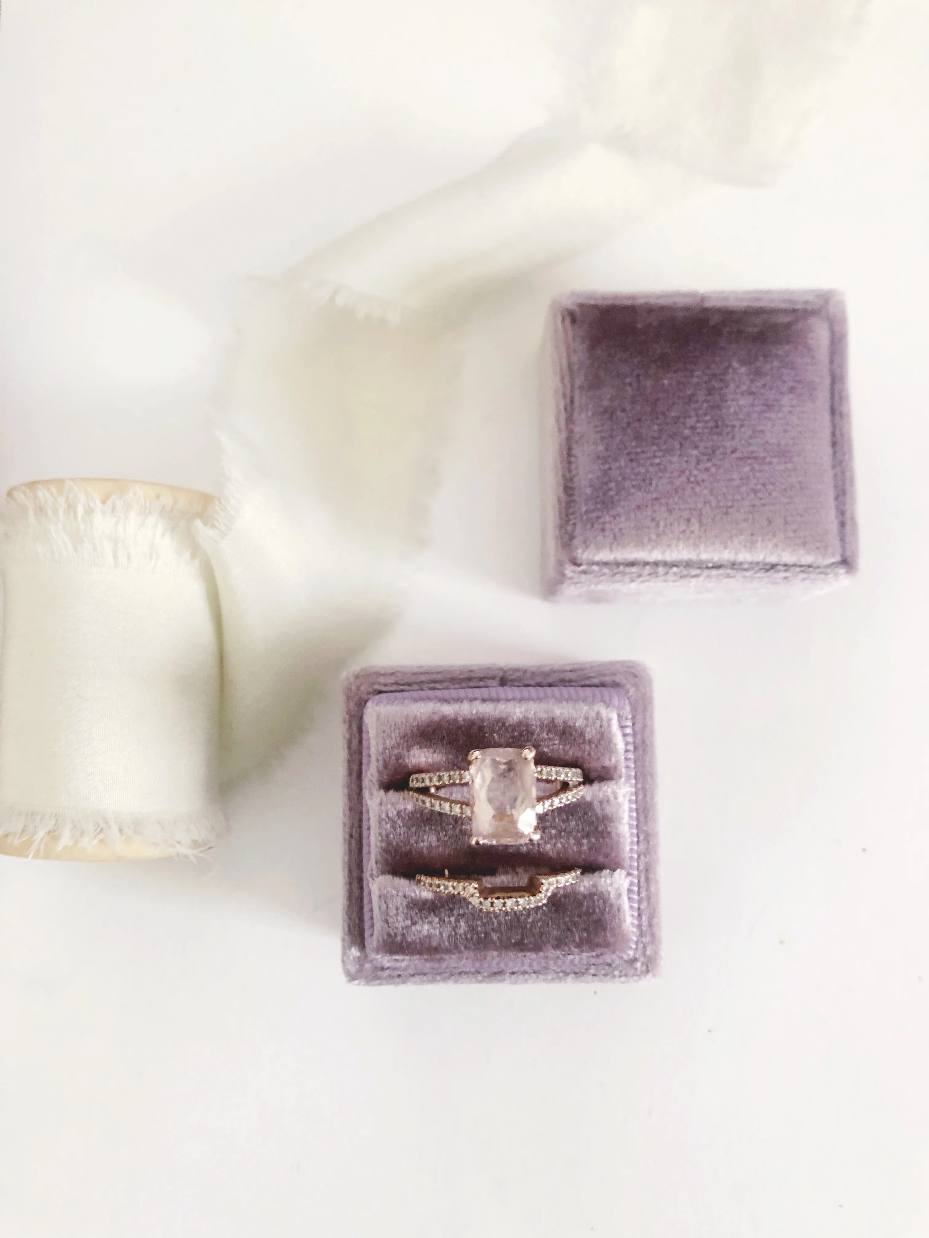 Mauve Light Purple Velvet Square Ring Box