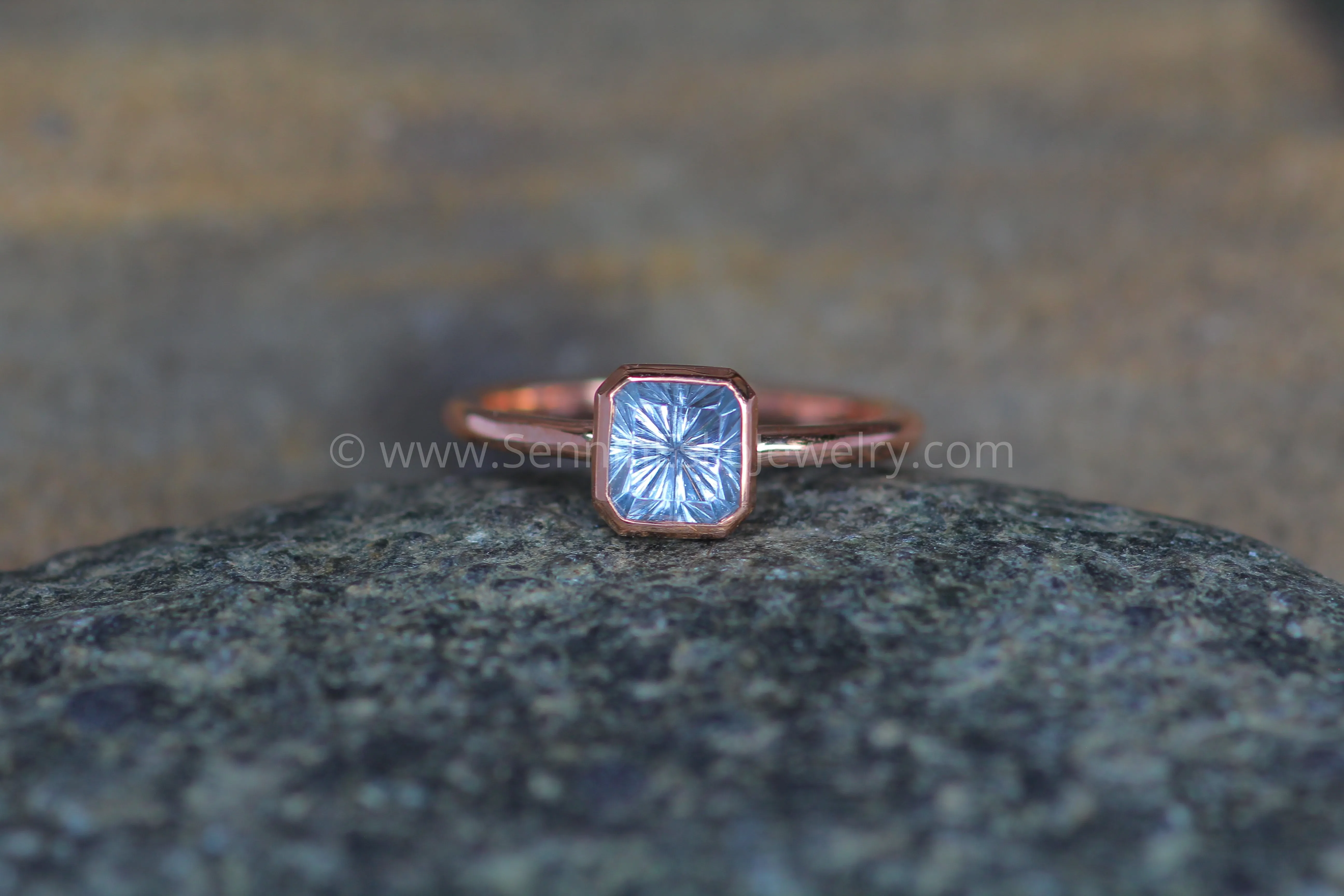 Medium/Lightweight Rose Gold Bezel Ring Setting - Depicted with Fantasy Inverted Cut Montana Sapphire (Setting Only, Center Stone Sold Separately)