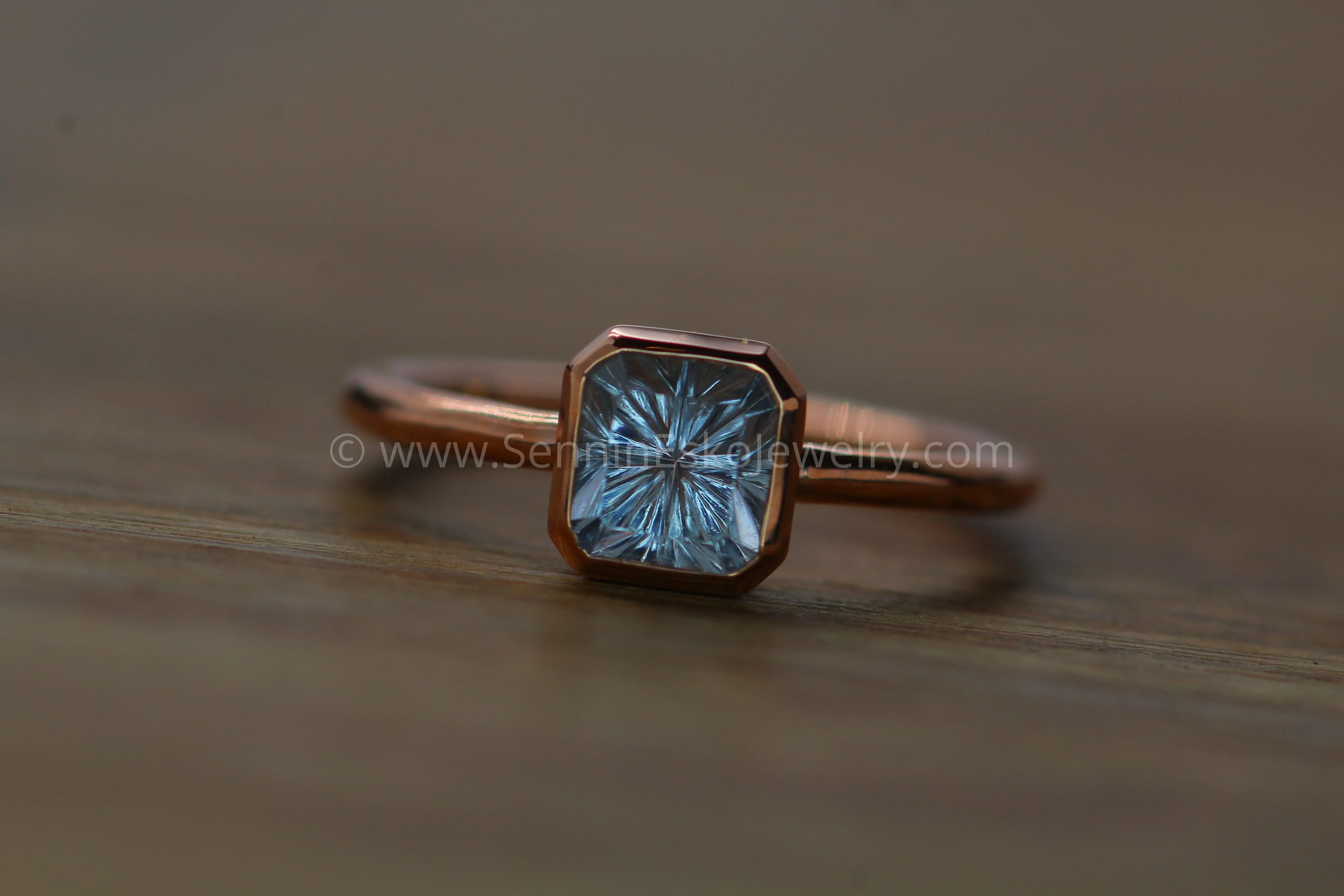 Medium/Lightweight Rose Gold Bezel Ring Setting - Depicted with Fantasy Inverted Cut Montana Sapphire (Setting Only, Center Stone Sold Separately)