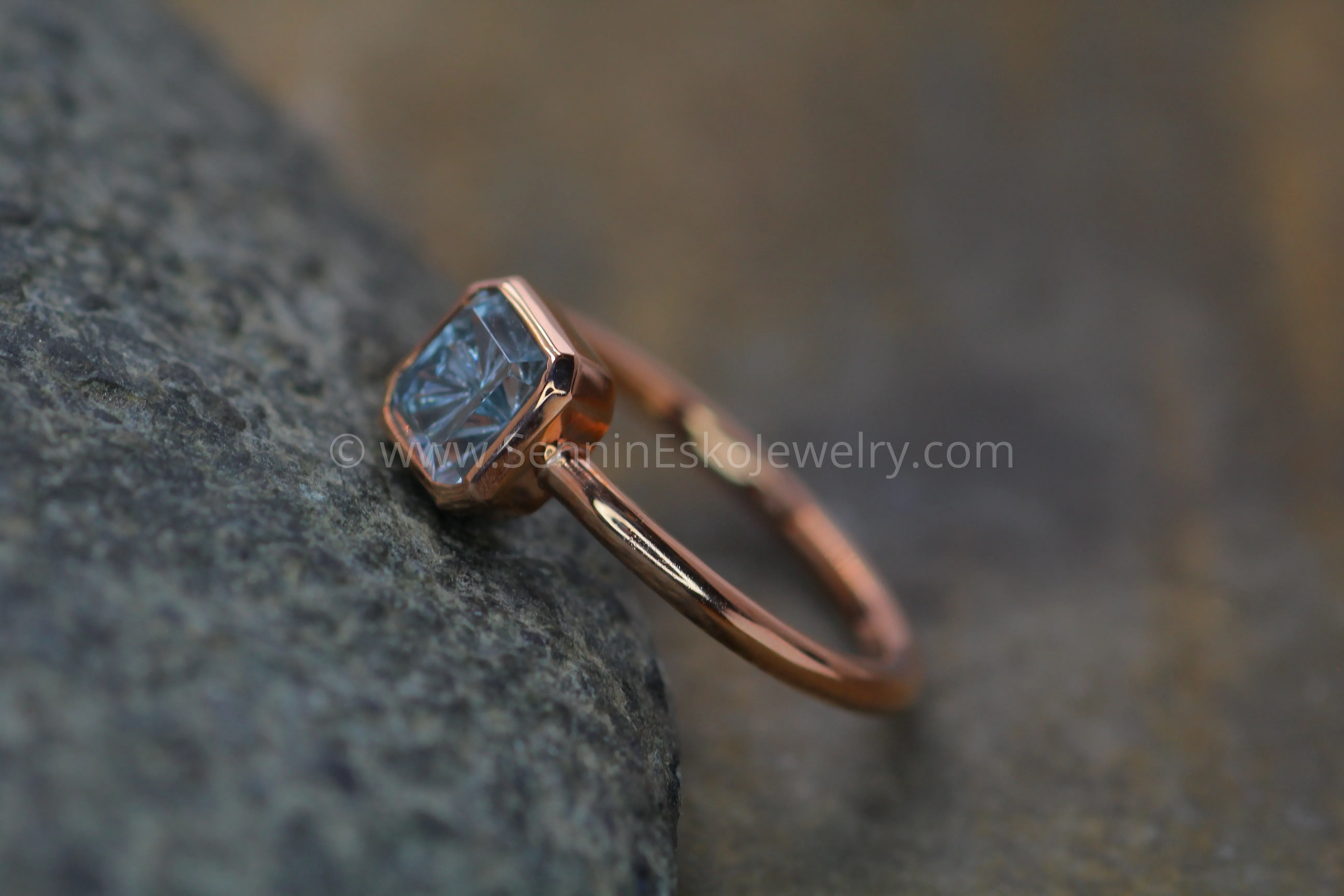 Medium/Lightweight Rose Gold Bezel Ring Setting - Depicted with Fantasy Inverted Cut Montana Sapphire (Setting Only, Center Stone Sold Separately)