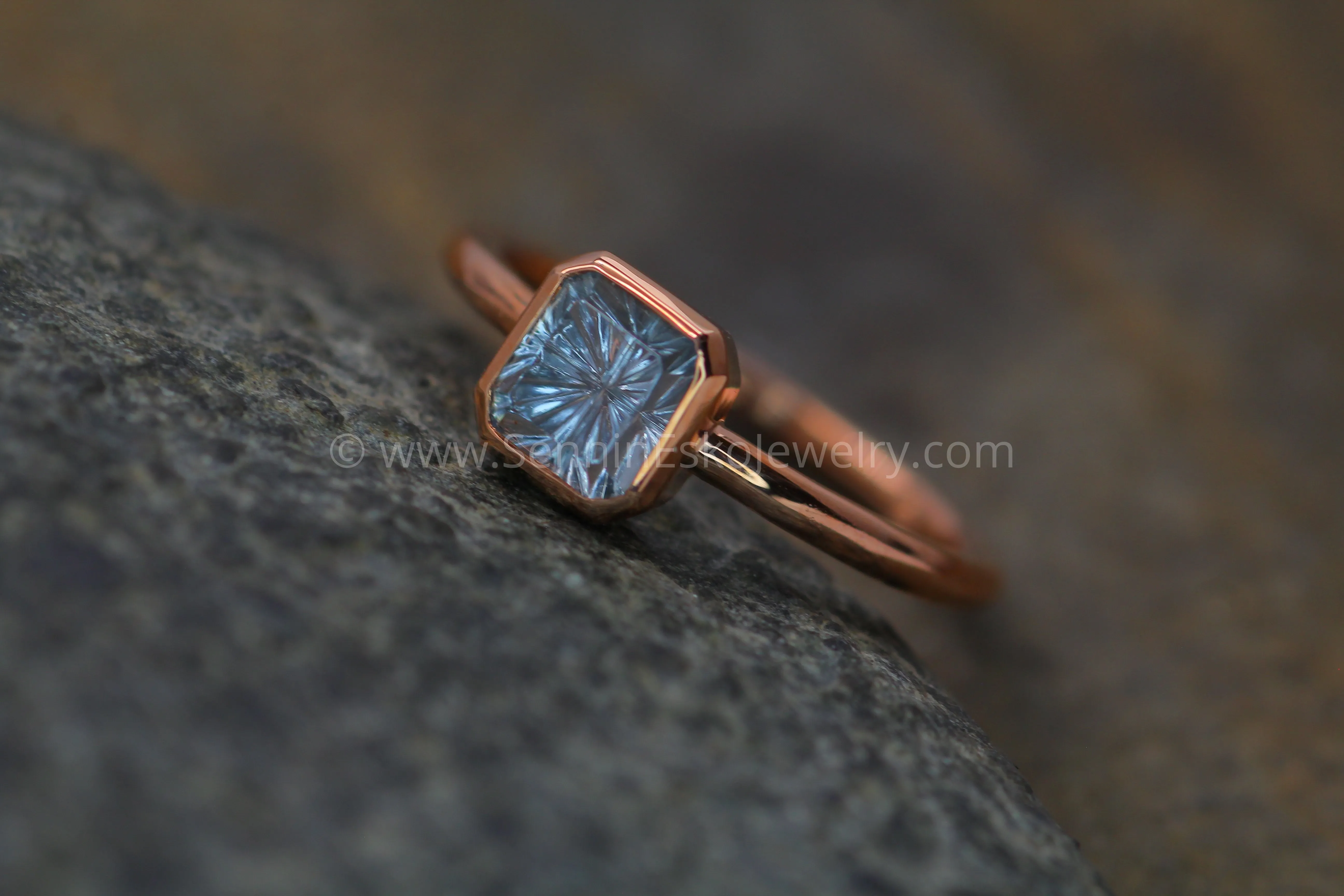 Medium/Lightweight Rose Gold Bezel Ring Setting - Depicted with Fantasy Inverted Cut Montana Sapphire (Setting Only, Center Stone Sold Separately)