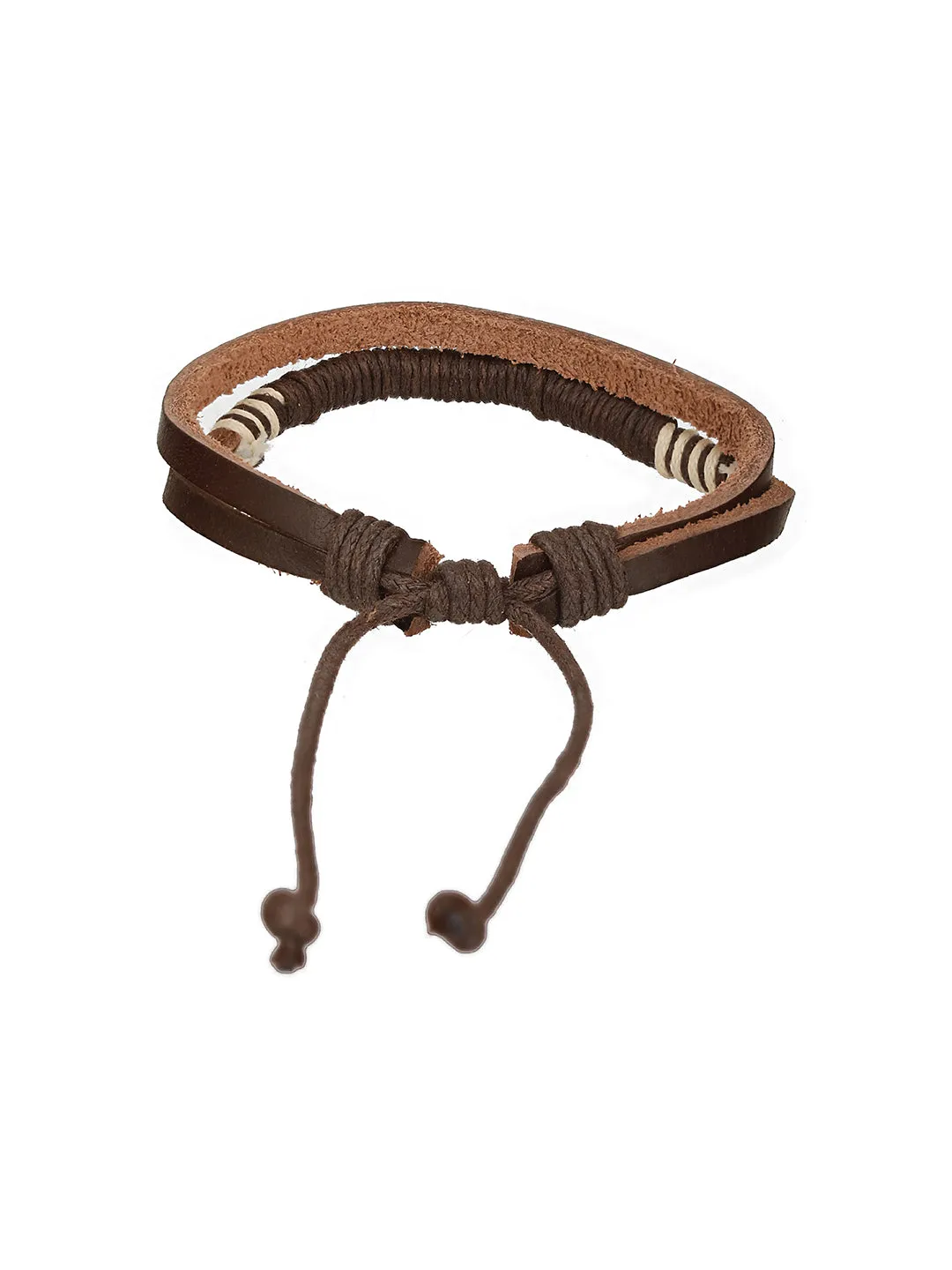 Men Pack Of 4 Brown & Black-Coloured Leather & Beads Wraparound Bracelet