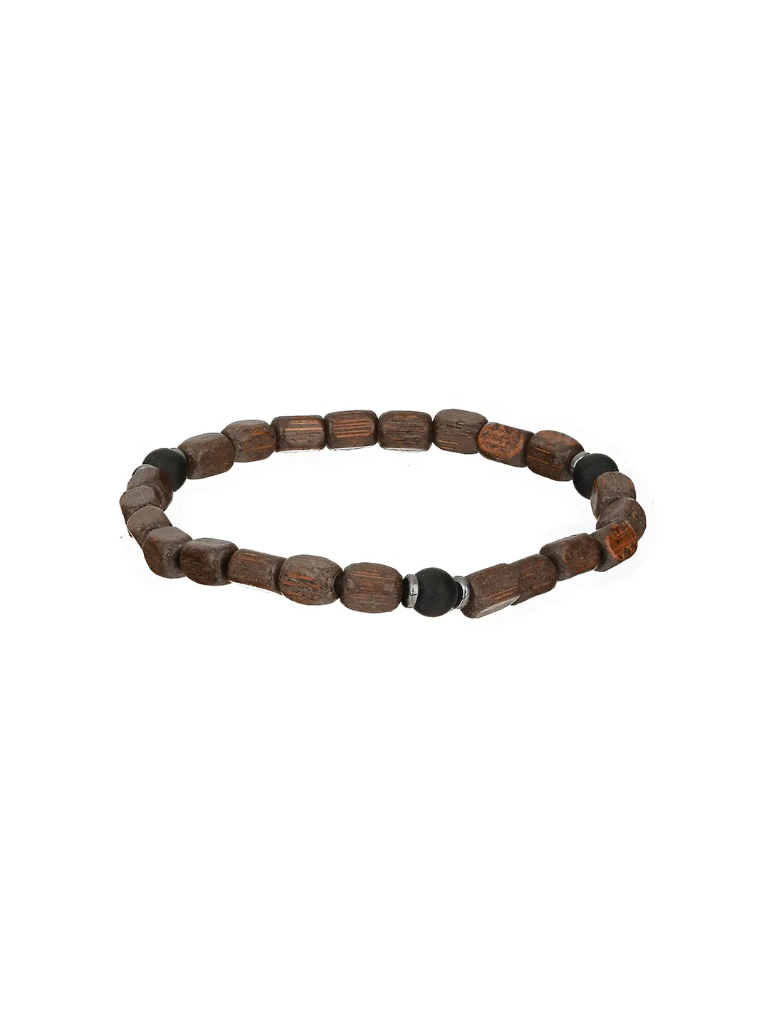 Men Pack Of 4 Brown & Black-Coloured Leather & Beads Wraparound Bracelet