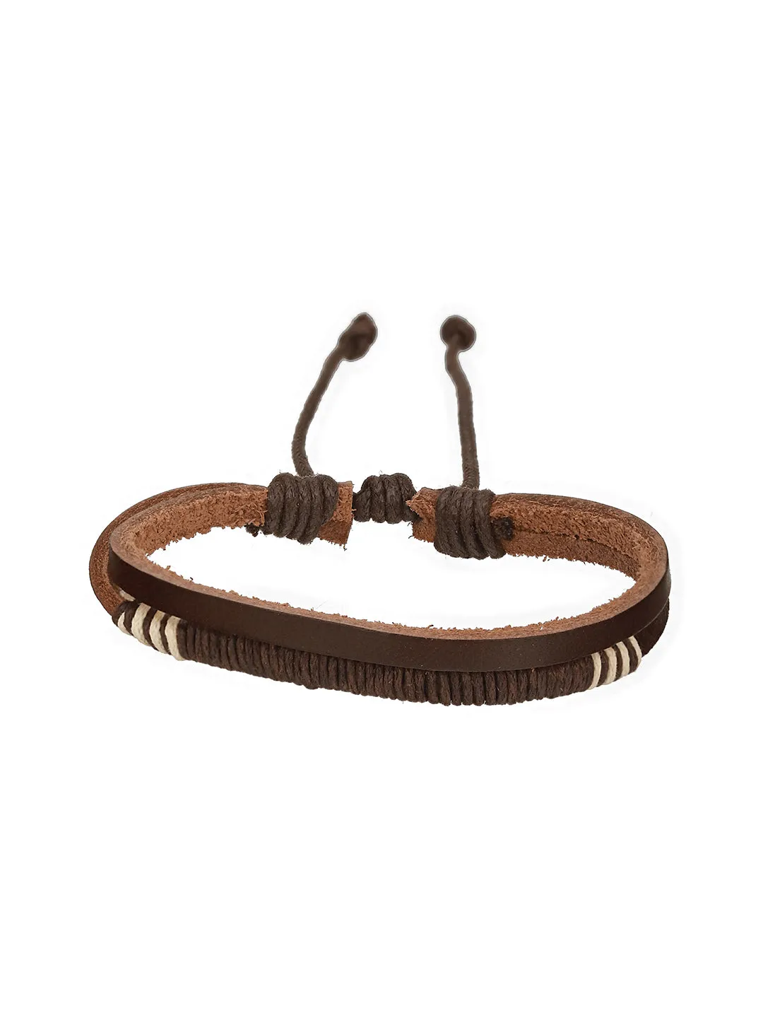 Men Pack Of 4 Brown & Black-Coloured Leather & Beads Wraparound Bracelet