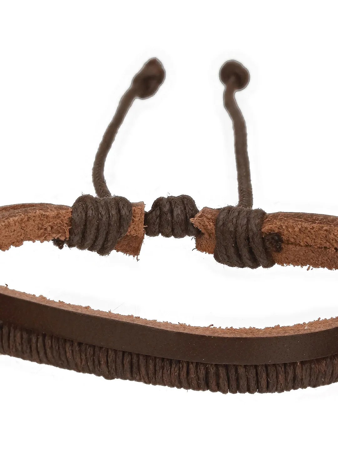 Men Pack Of 4 Brown & Black-Coloured Leather & Beads Wraparound Bracelet